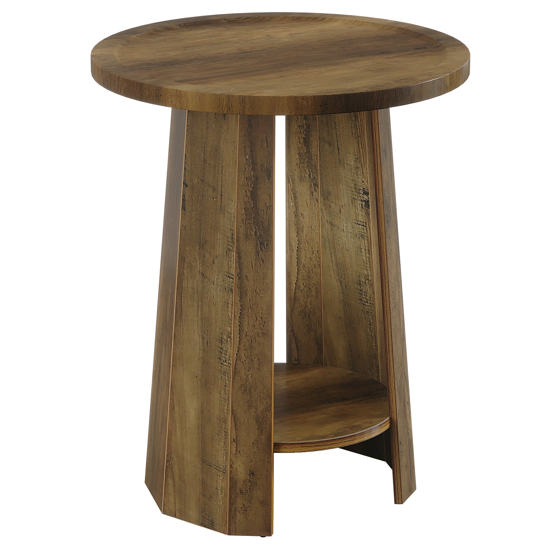 Round End Table, Rustic Sofa Side Table with Storage