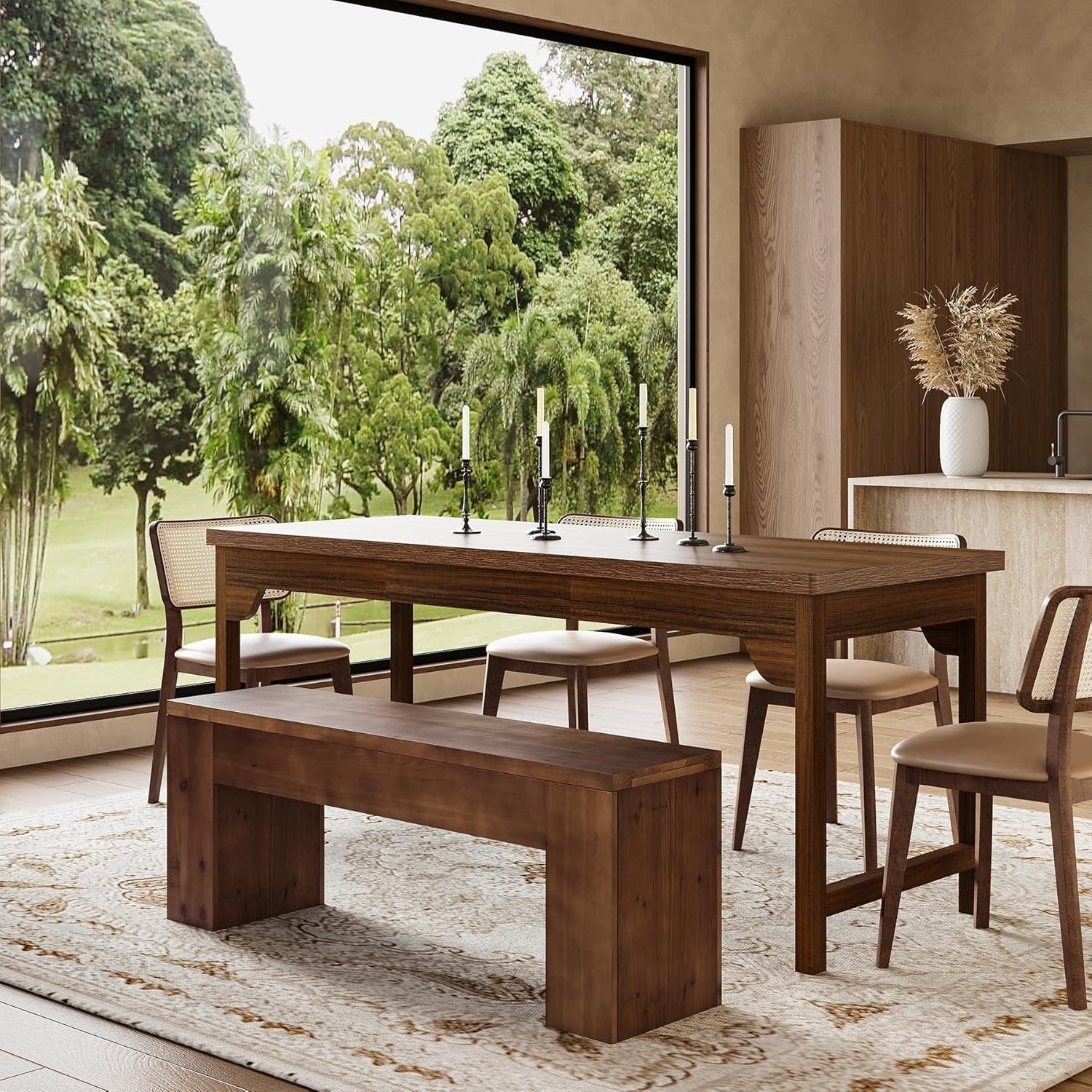 Solid Wood Dining Bench, 47.2" Farmhouse Entryway Bench with Sturdy Legs