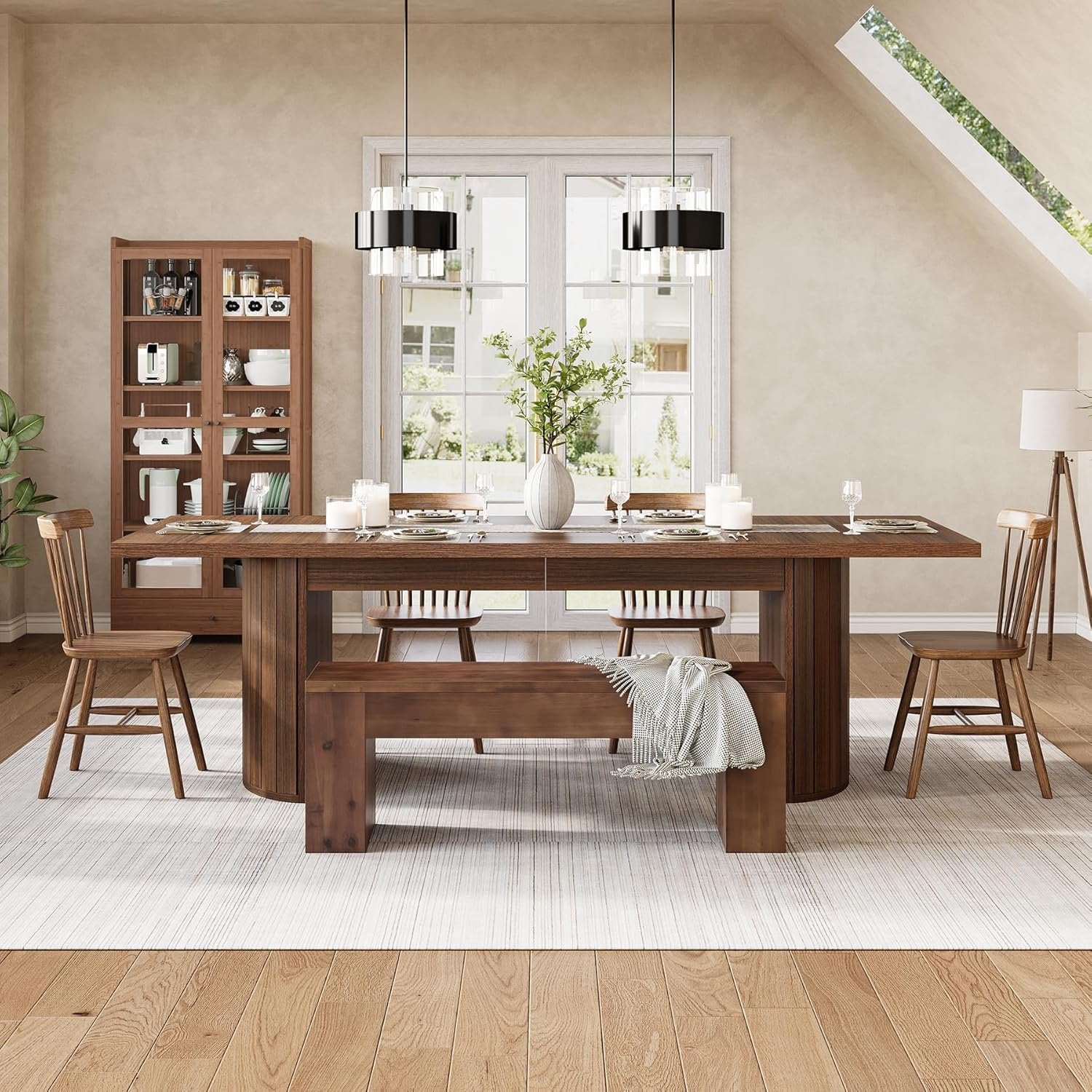 Solid Wood Dining Bench, 47.2" Farmhouse Entryway Bench with Sturdy Legs