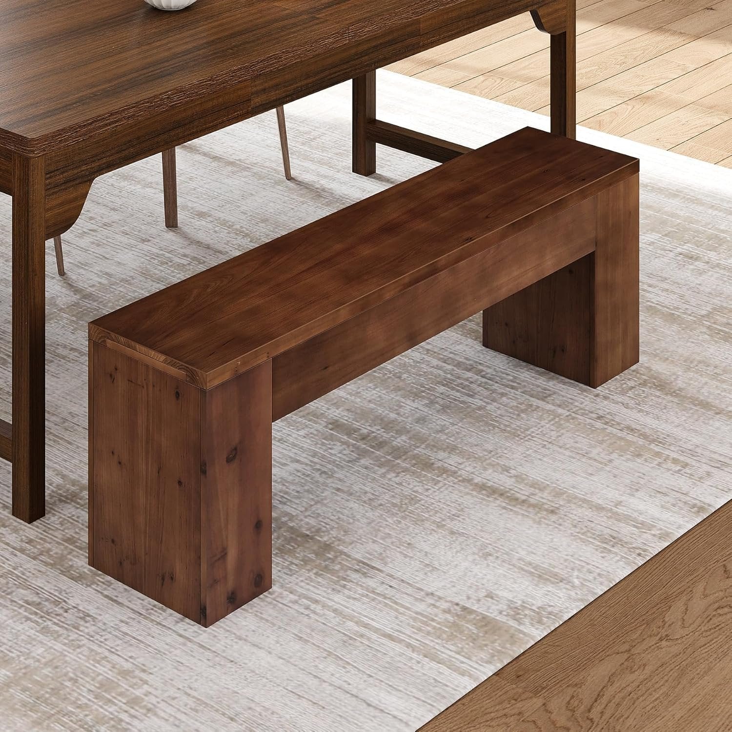 Solid Wood Dining Bench, 47.2" Farmhouse Entryway Bench with Sturdy Legs