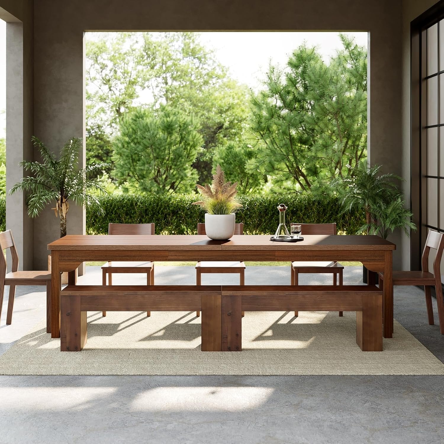 Solid Wood Dining Bench, 47.2" Farmhouse Entryway Bench with Sturdy Legs