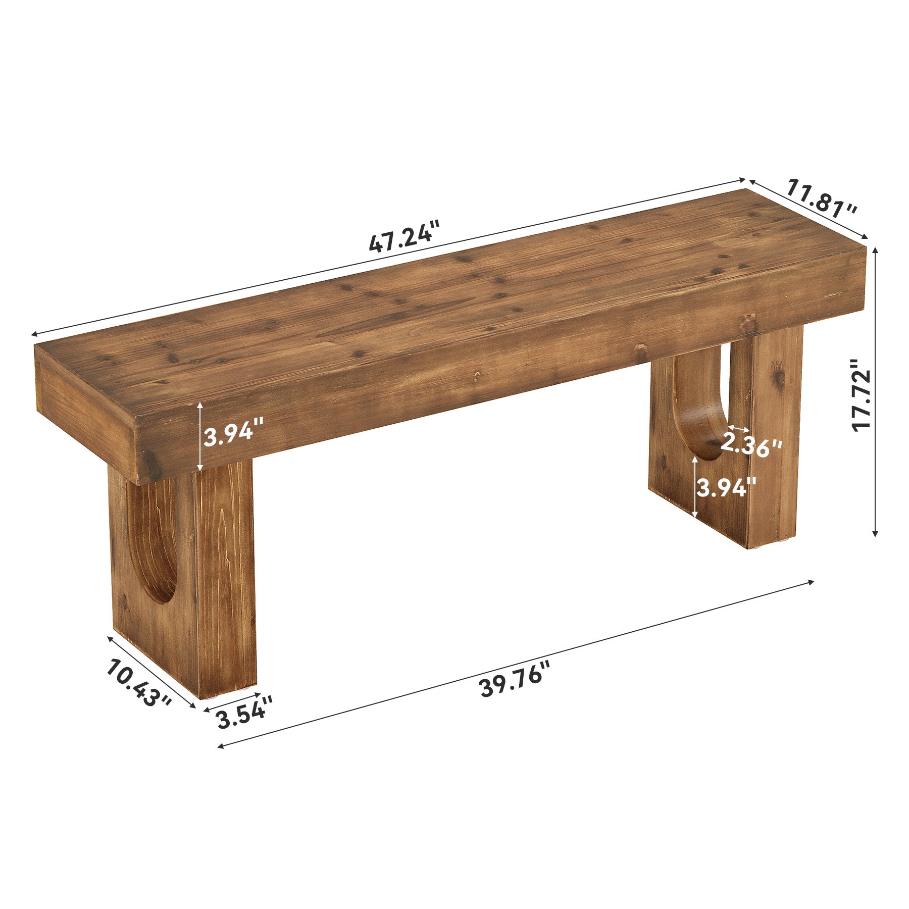 Solid Wood Shoe Bench, 47" Narrow Entryway Bench End of Bed Bench