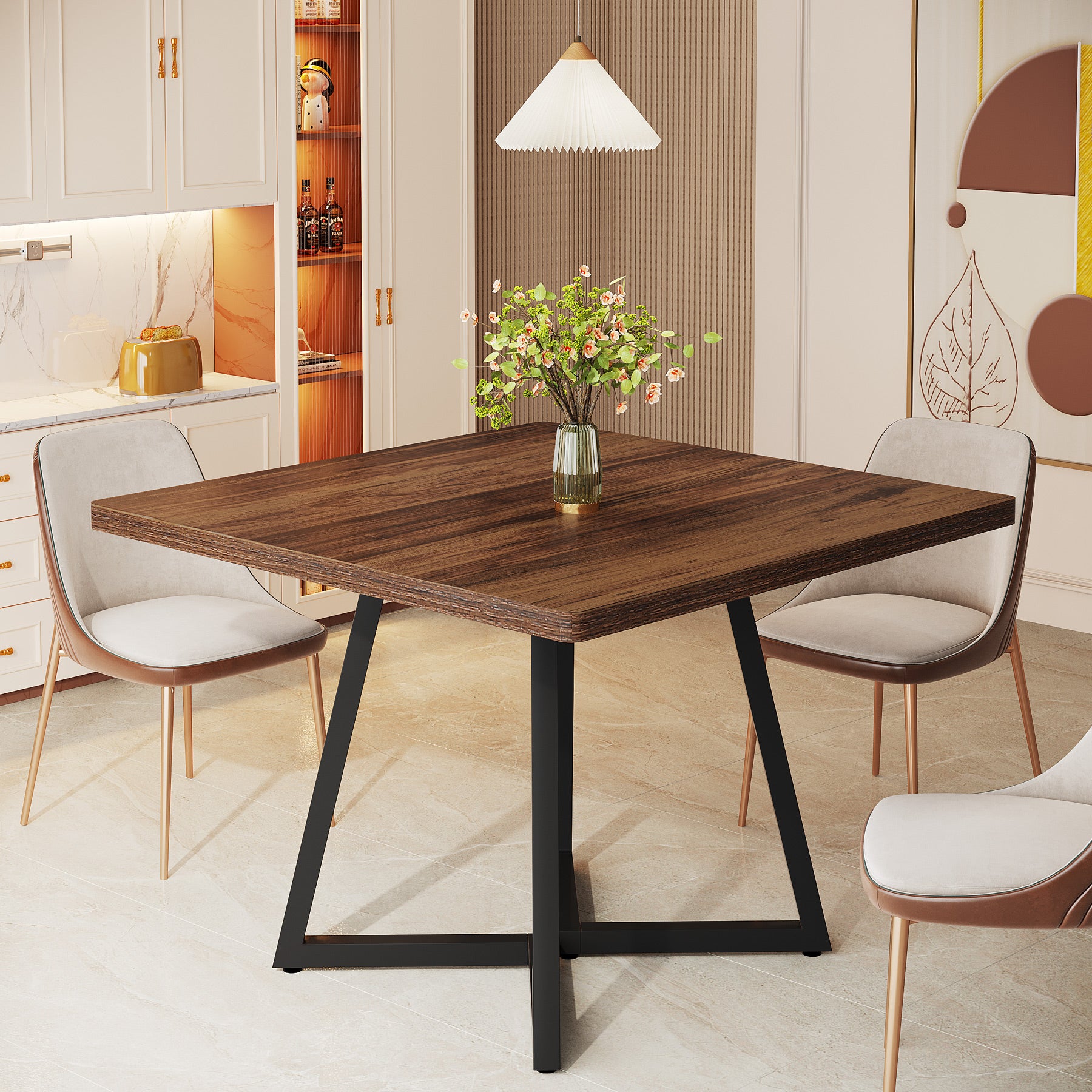 Square Dining Table, 31.5" Small Kitchen Dinner Table with Metal Base for 2-4