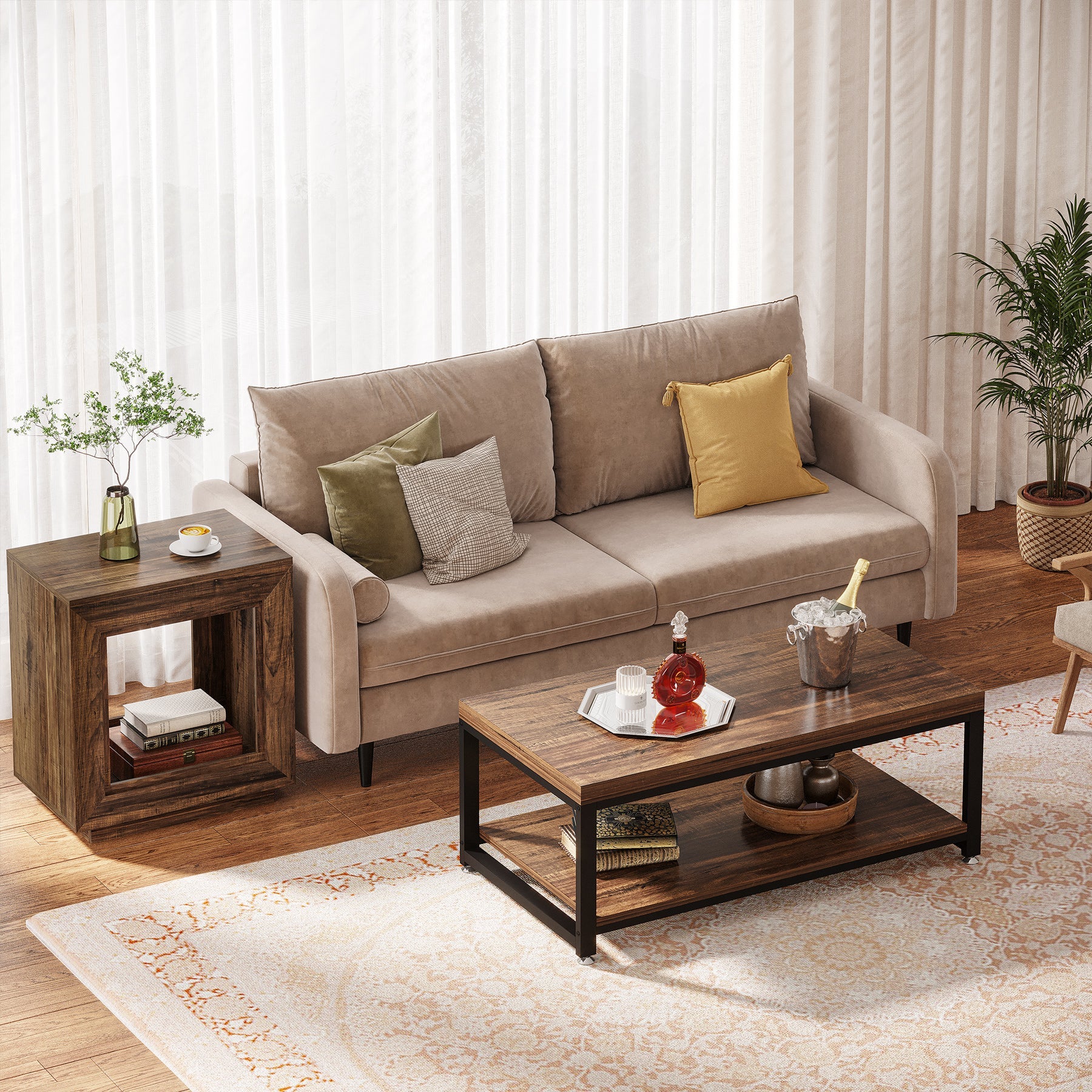 Wood End Table, Square Side Table Nightstands with Storage