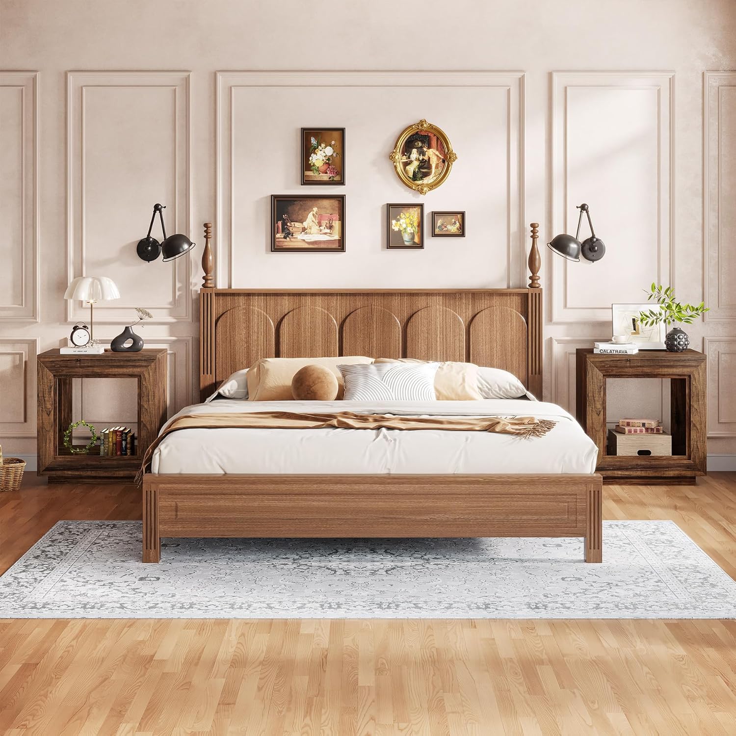 Square End Table, 2-Tier Wooden Sofa Side Table with Storage Shelf