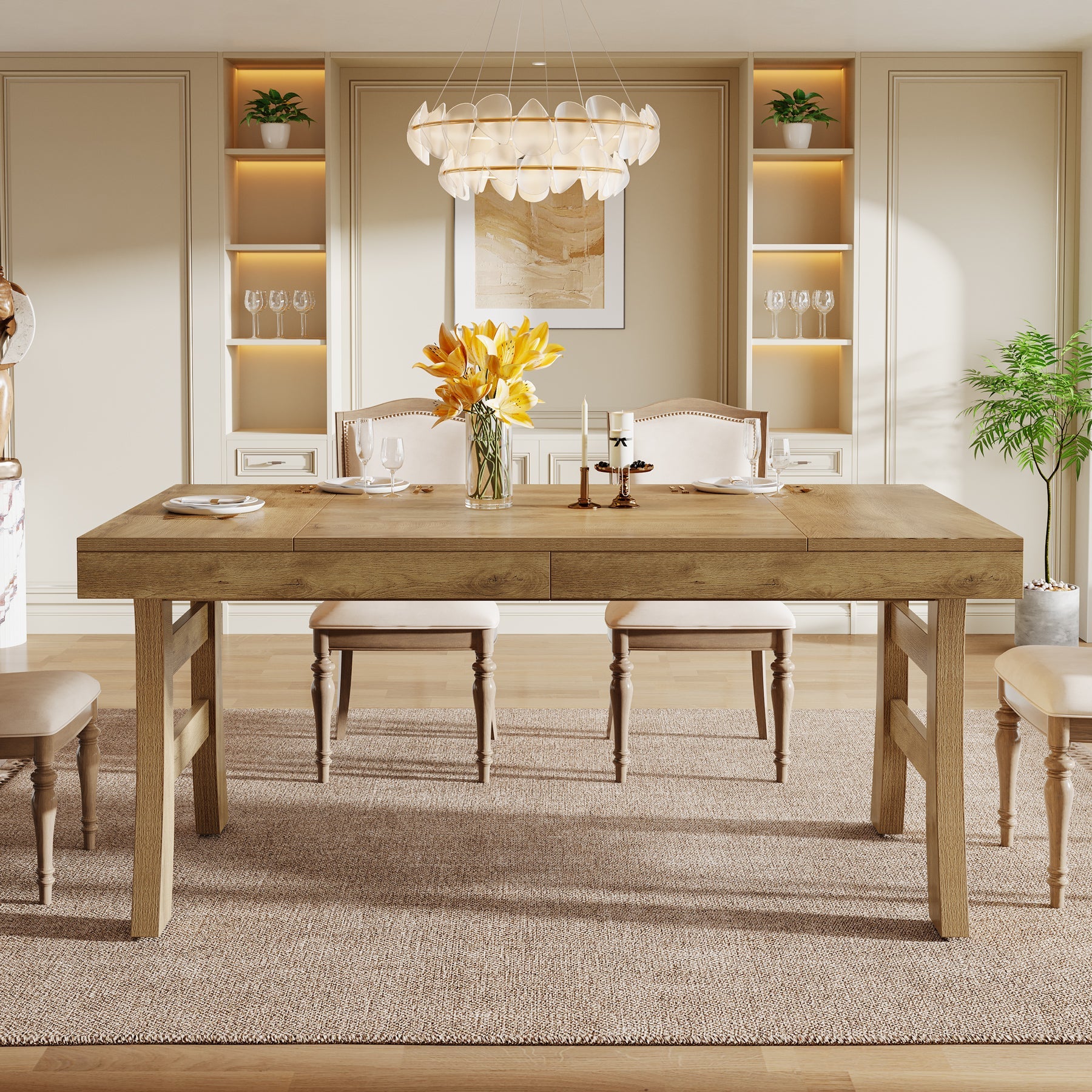 Tribesigns 63" Dining Table, Farmhouse Kitchen Dinner Table for 4 - 6 People Tribesigns