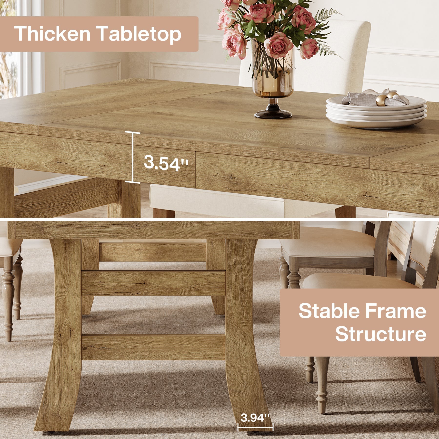 Tribesigns 63" Dining Table, Farmhouse Kitchen Dinner Table for 4 - 6 People Tribesigns