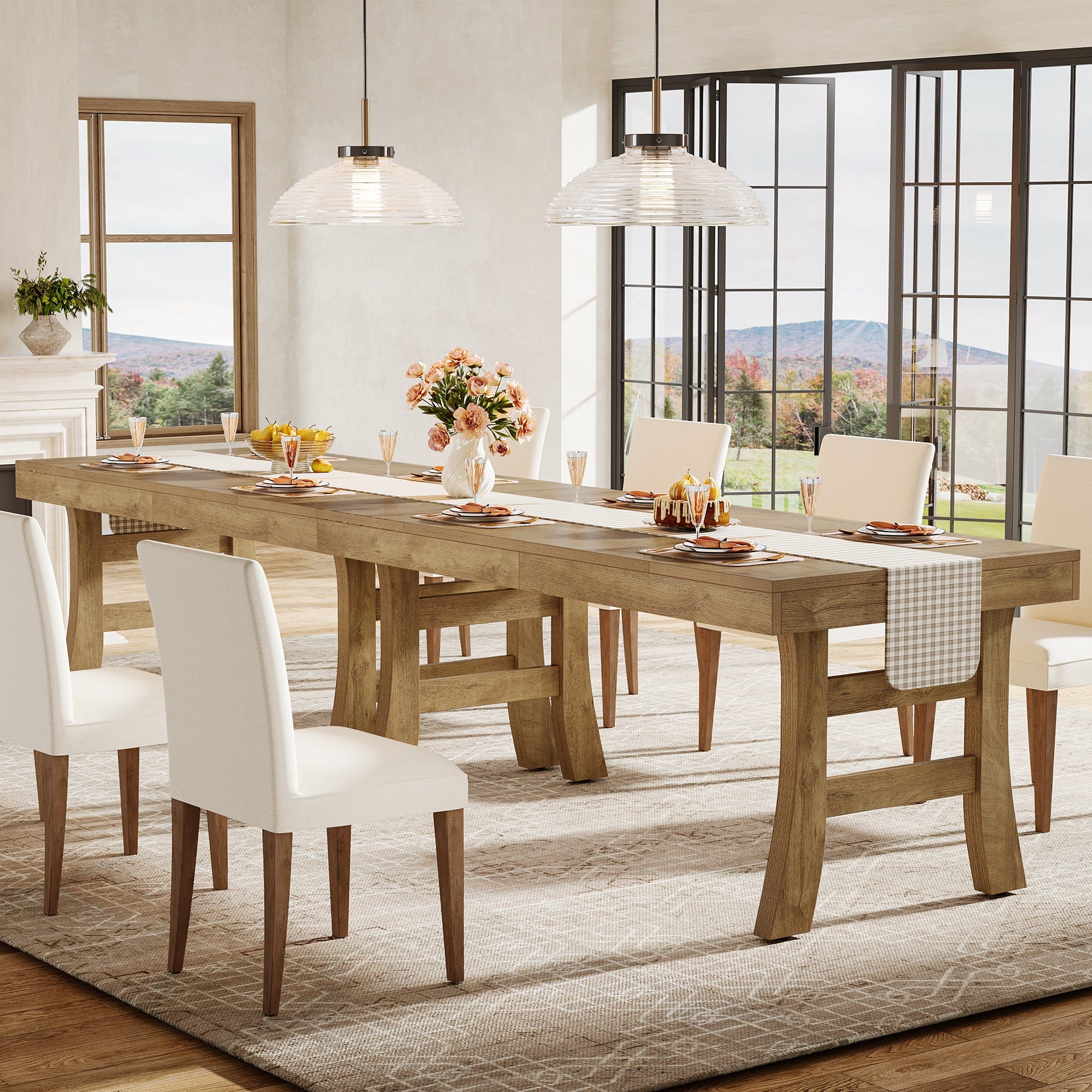 Tribesigns 63" Dining Table, Farmhouse Kitchen Dinner Table for 4 - 6 People Tribesigns