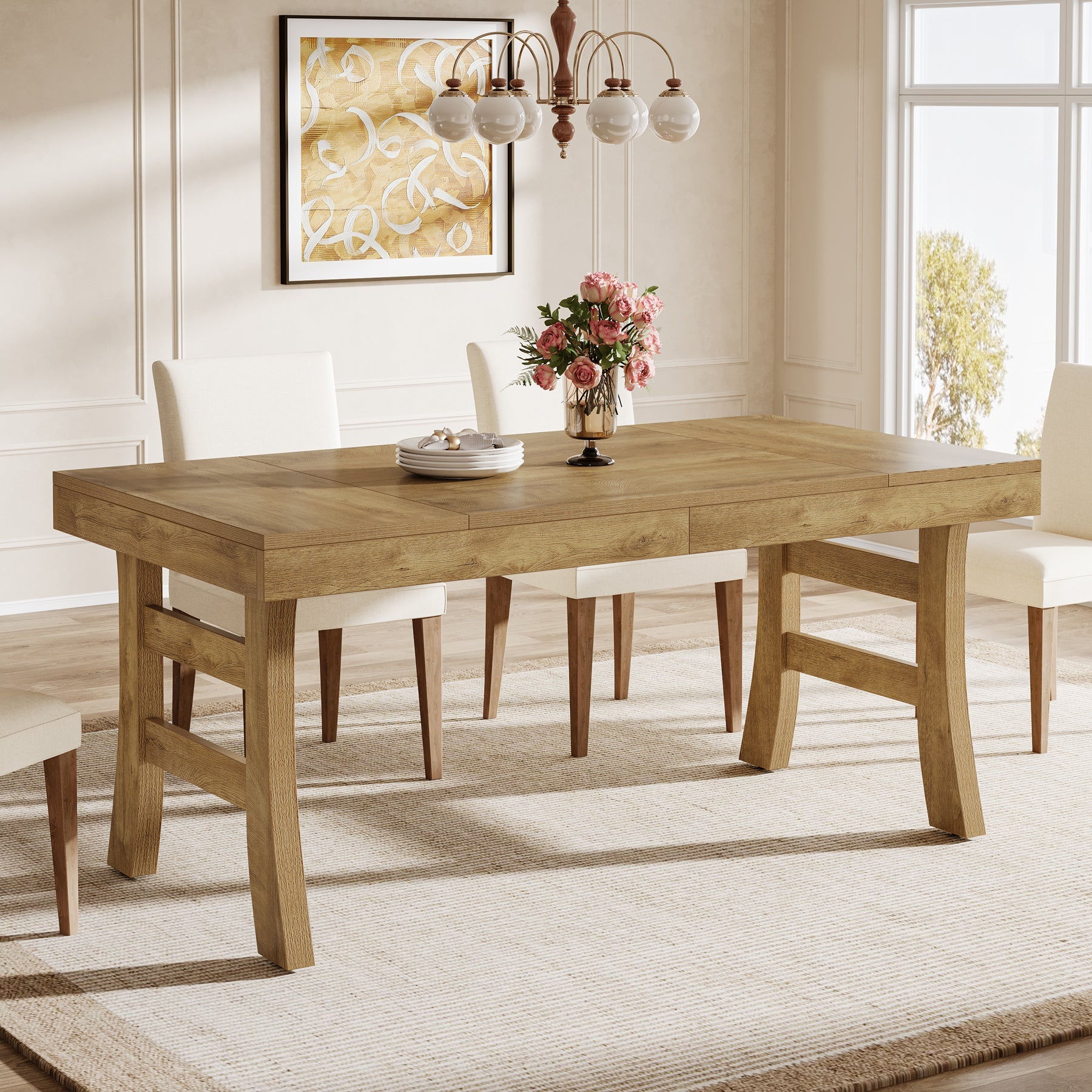 Tribesigns 63" Dining Table, Farmhouse Kitchen Dinner Table for 4-6 People