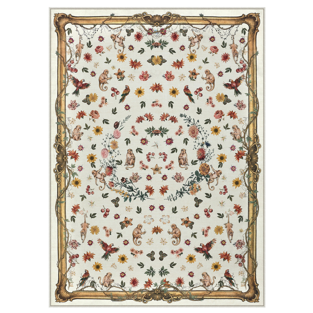 Vintage Botanical Animal Rug#Color_Beige