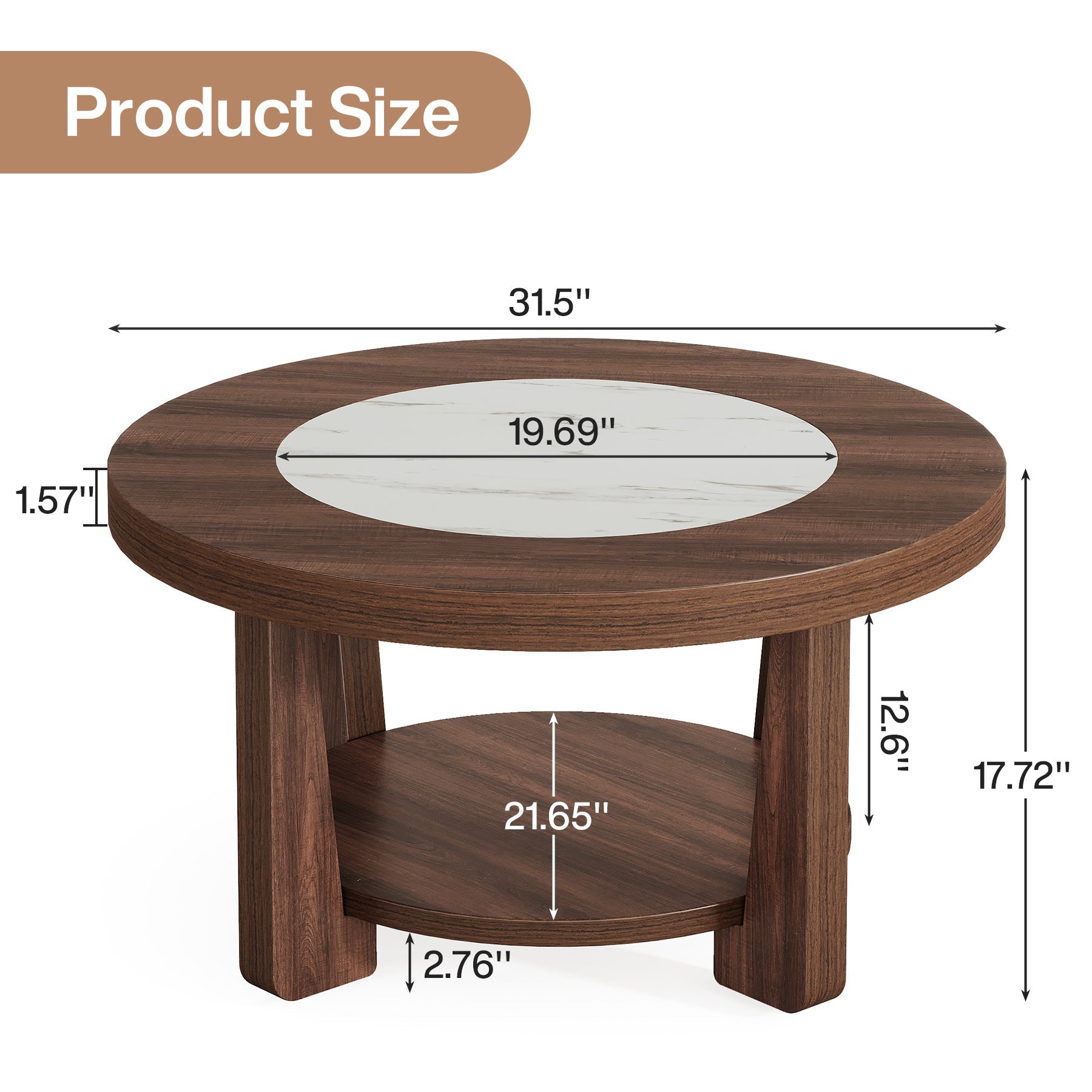 Wood Coffee Table, Round 2-Tier Accent Center Table