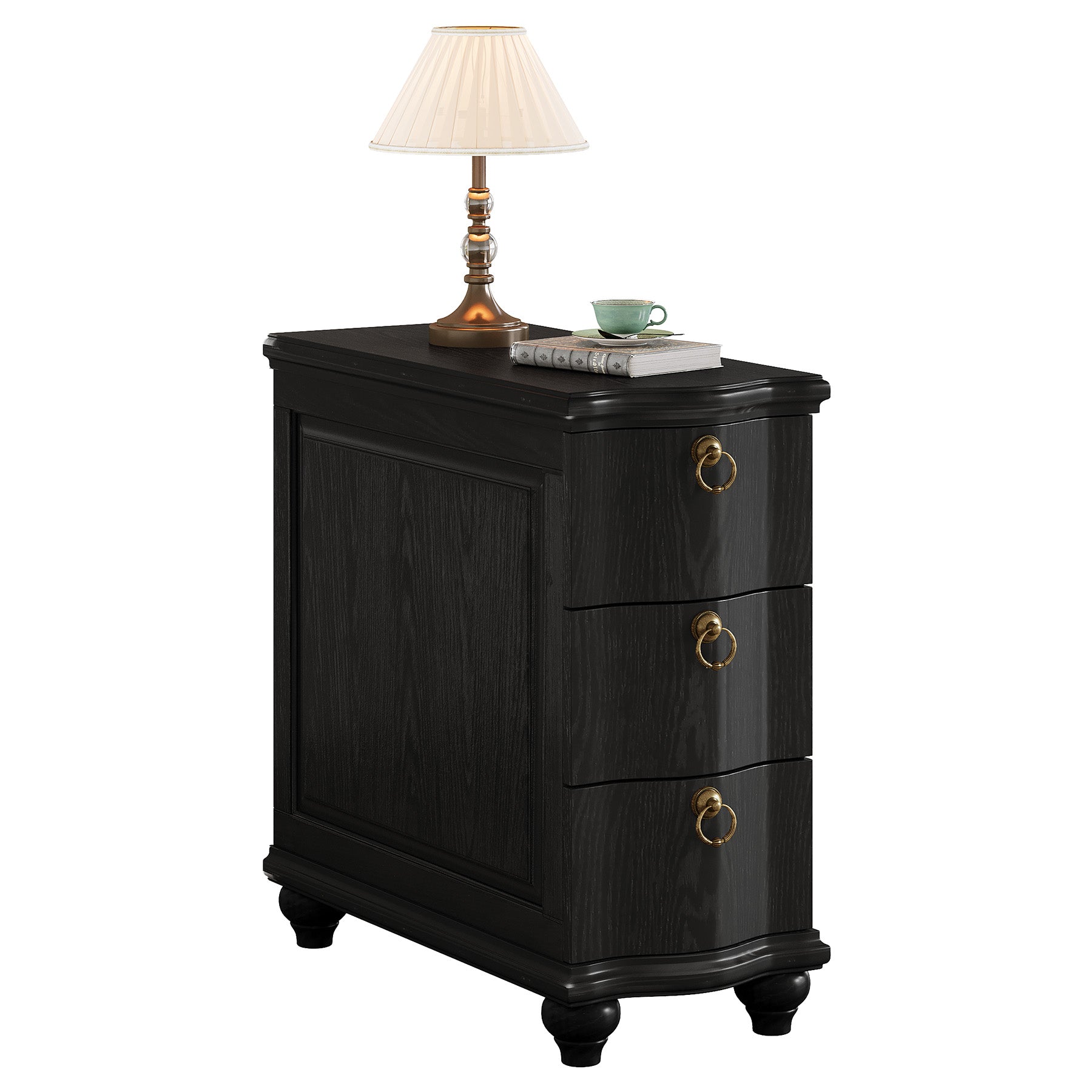 Wood Slim End Table, Fully Assembled Side Table Nightstand with 3-Drawers