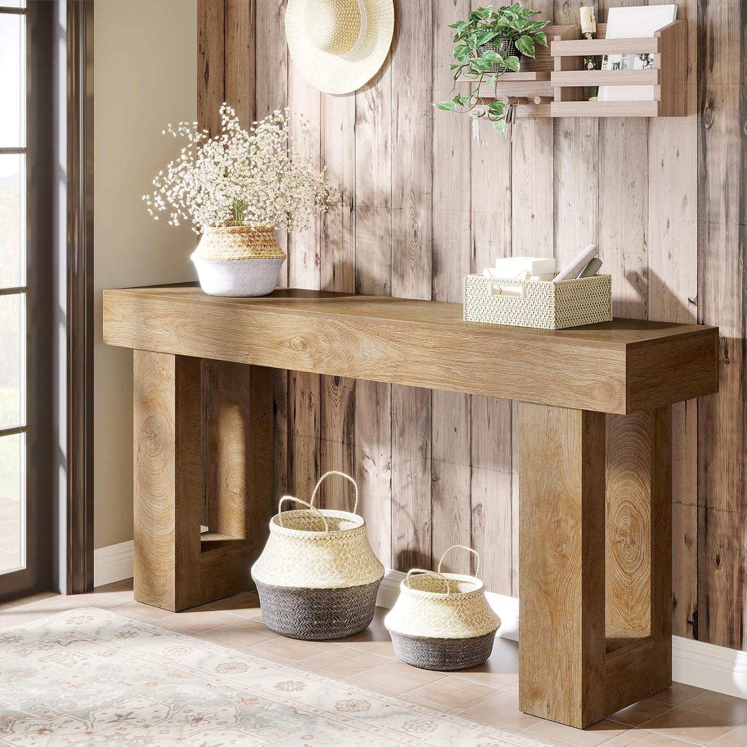 Wooden Sofa Table, 63-Inch Console Table For Entryway