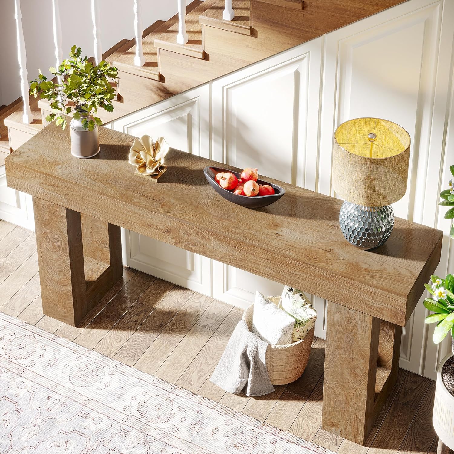 Wooden Sofa Table, 63-Inch Console Table For Entryway