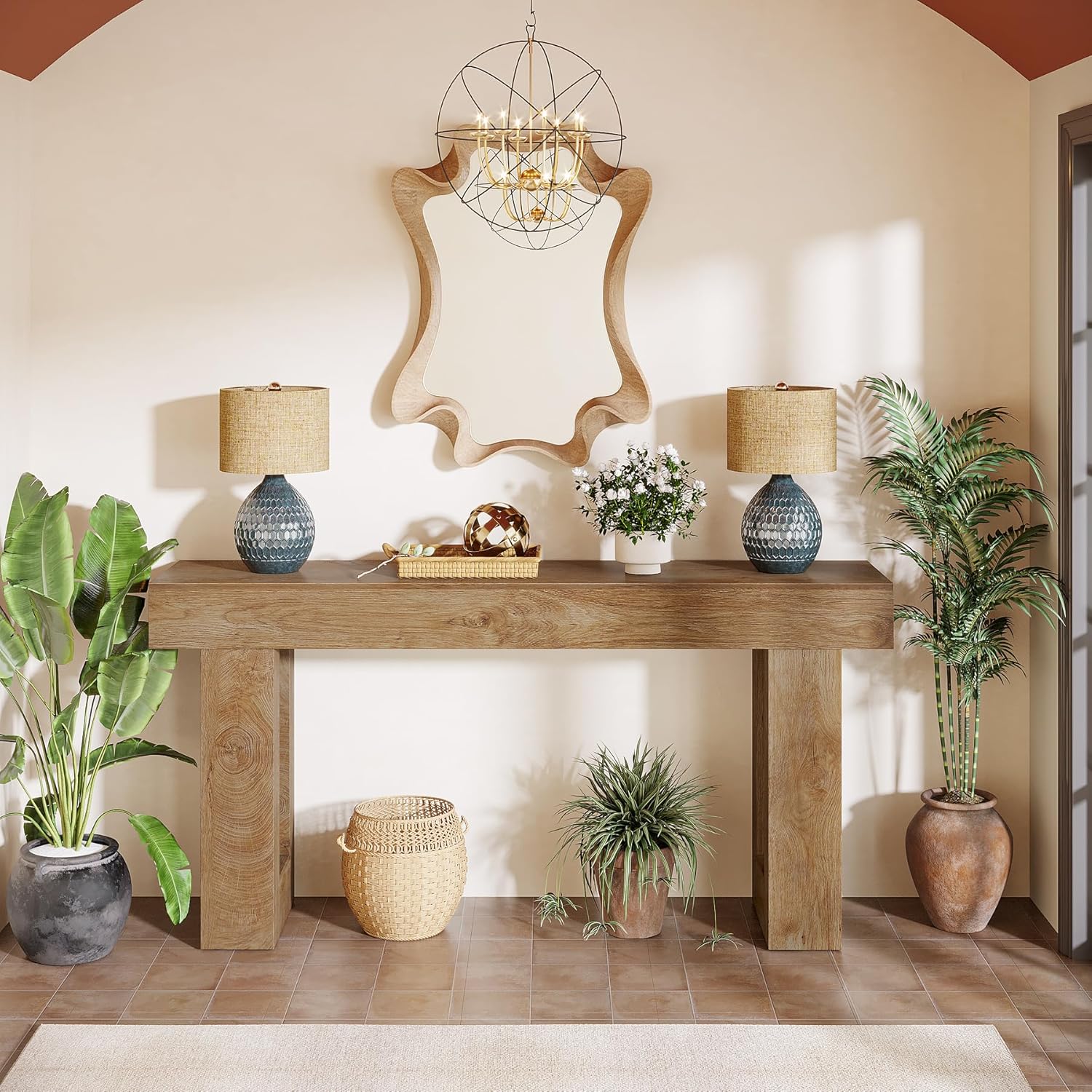 Wooden Sofa Table, 63-Inch Console Table For Entryway