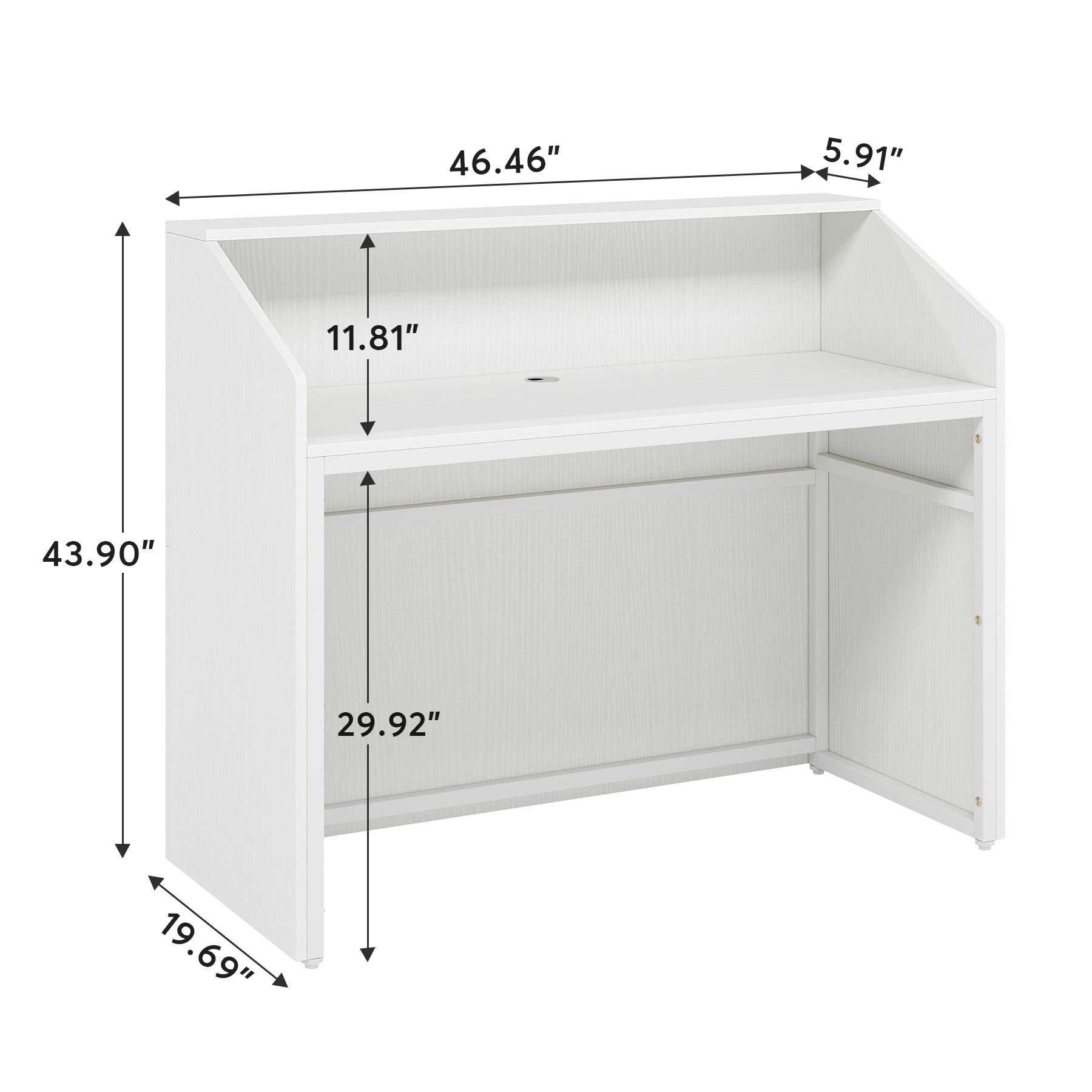 46.46" Modern Reception Desk, White Front Counter with Cable Grommet for Salon and Home Office