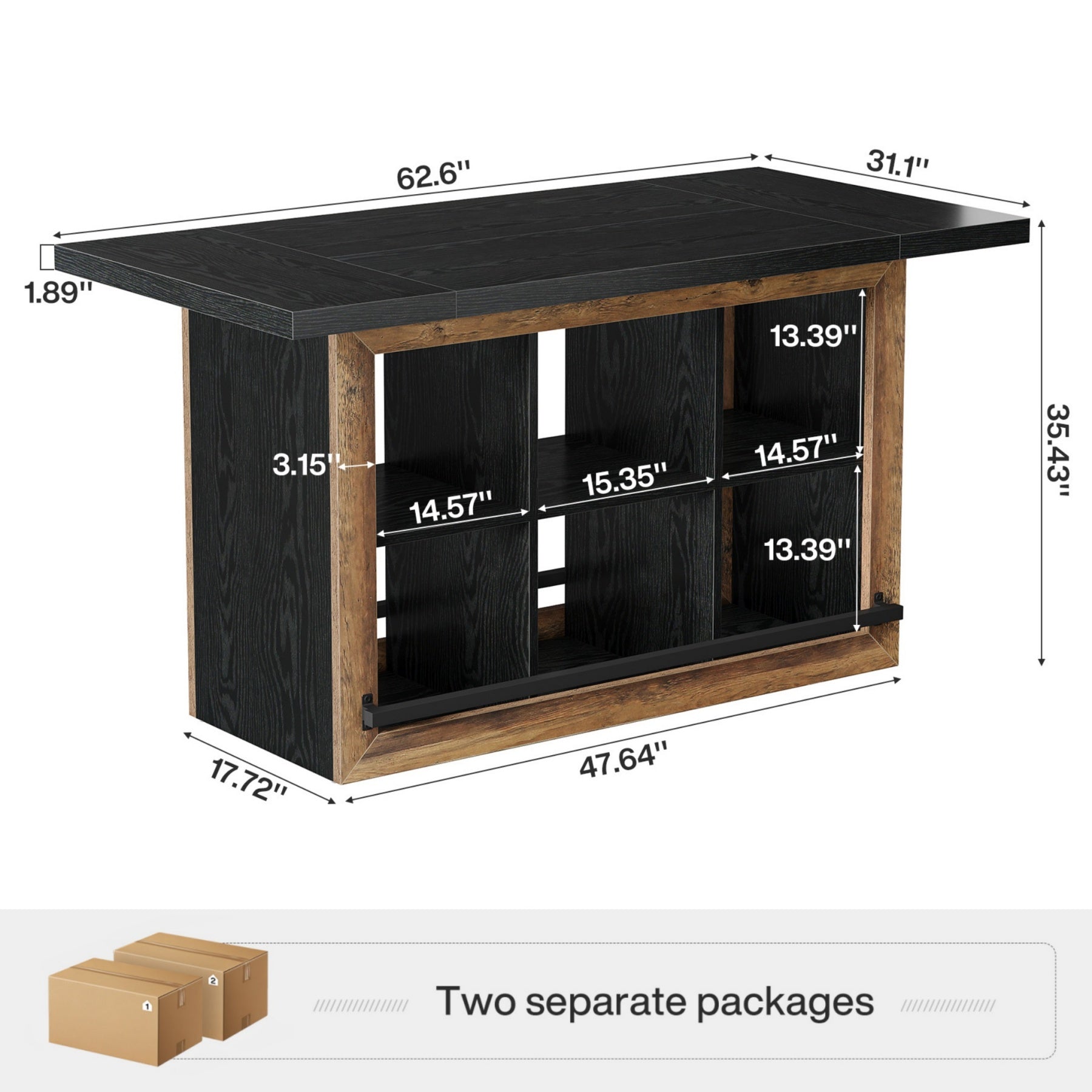 62.6" Bar Table, Rectangular Home Bar Cabinet Unit with 6 Spacious Cubbies