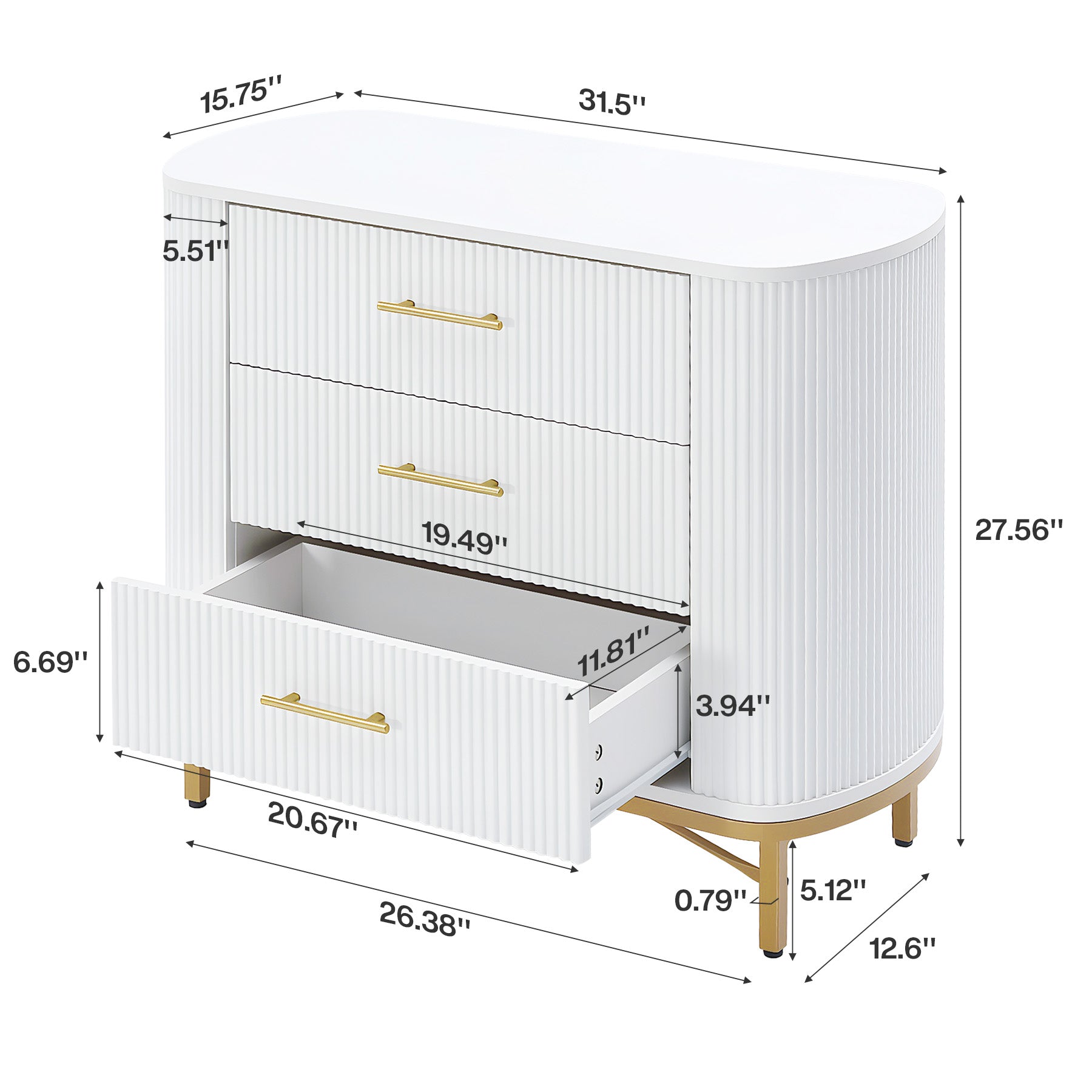 31.5” W Nightstand with 3 Drawers, Modern Bedside Table for Bedroom