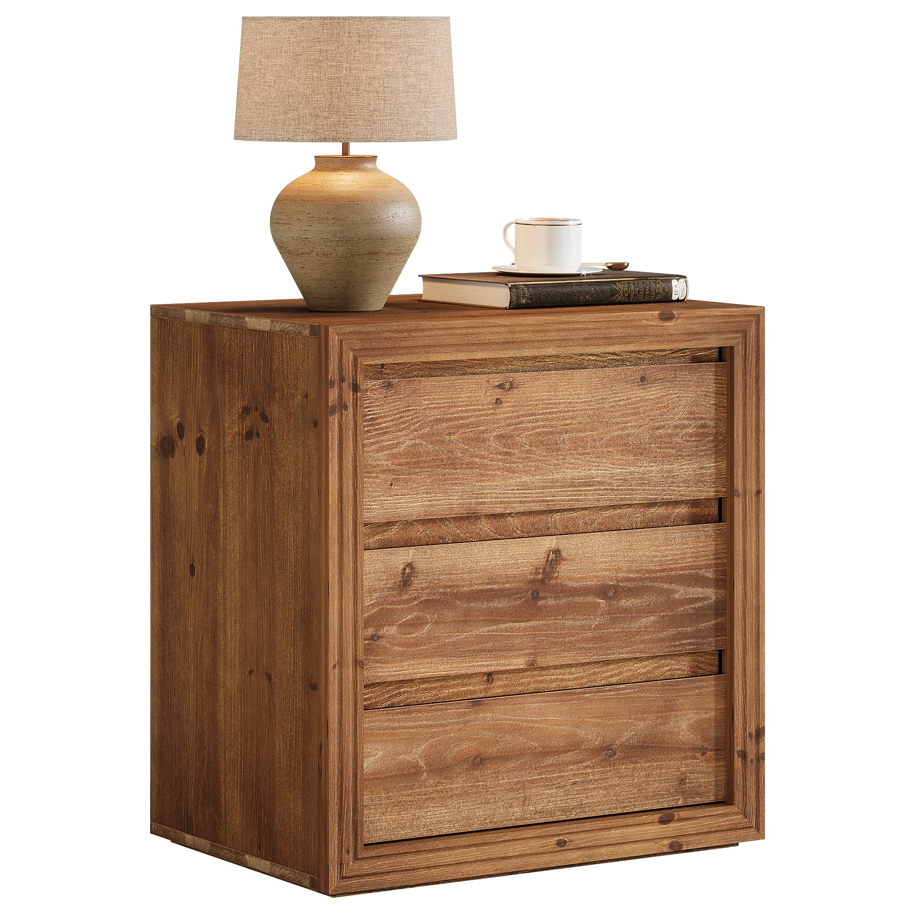 Solid Wood Farmhouse Nightstand, 3-Drawer 23.62" Bedside Table with Storage