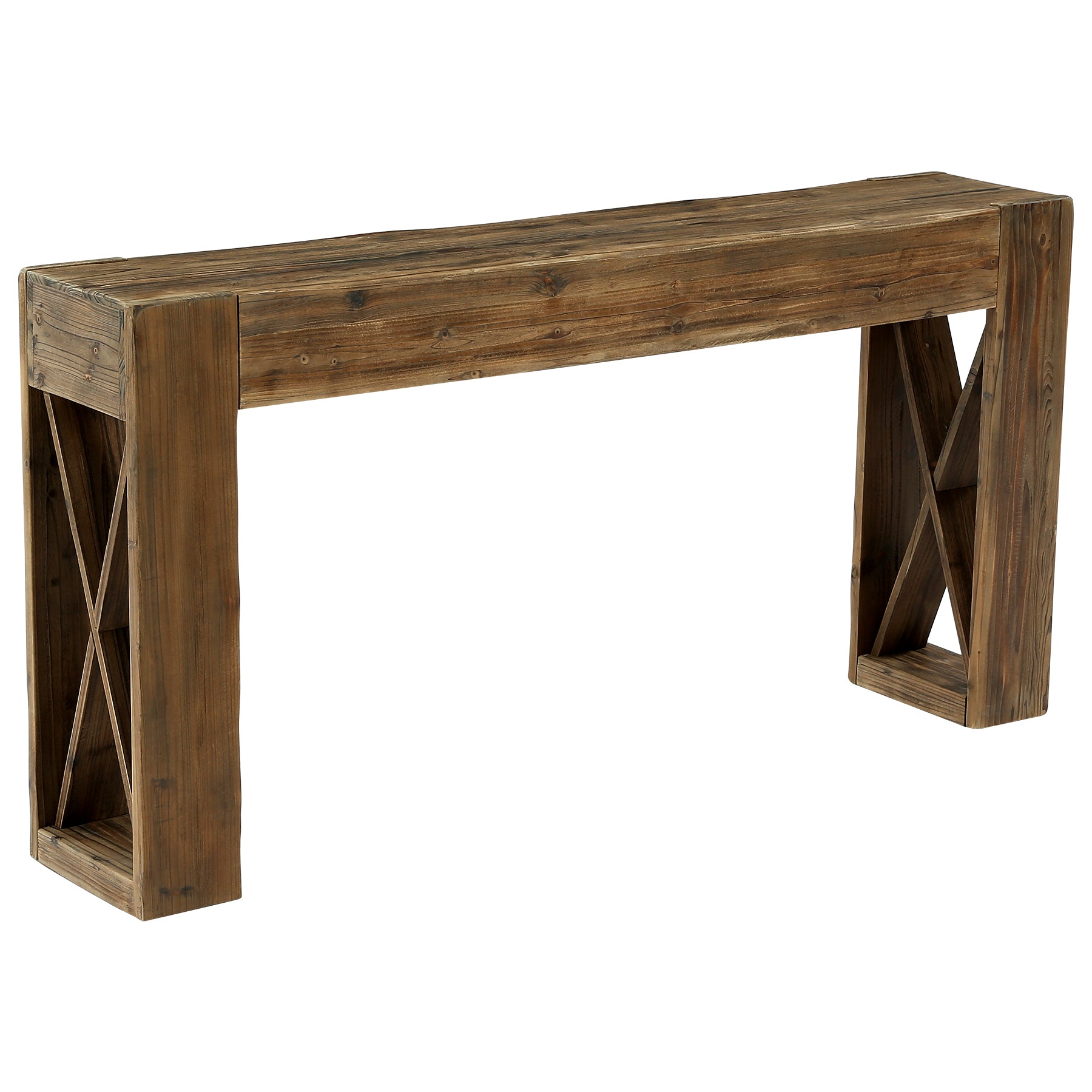 63" Solid Wood Farmhouse Console Table, Narrow Sofa Table with X-Frame Base