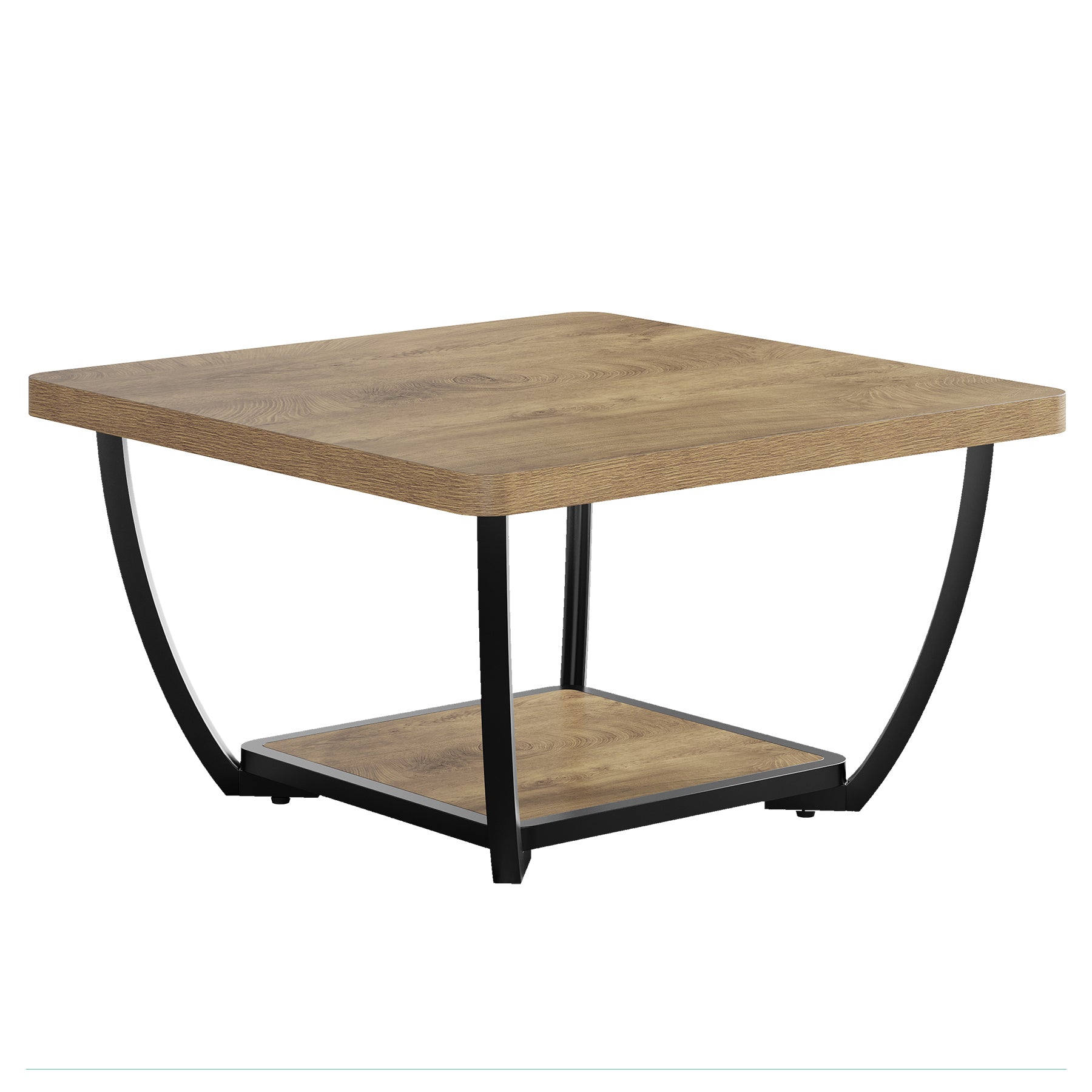 31.5" Coffee Table, Square 2-Tier Accent Center Cocktail Table with Storage