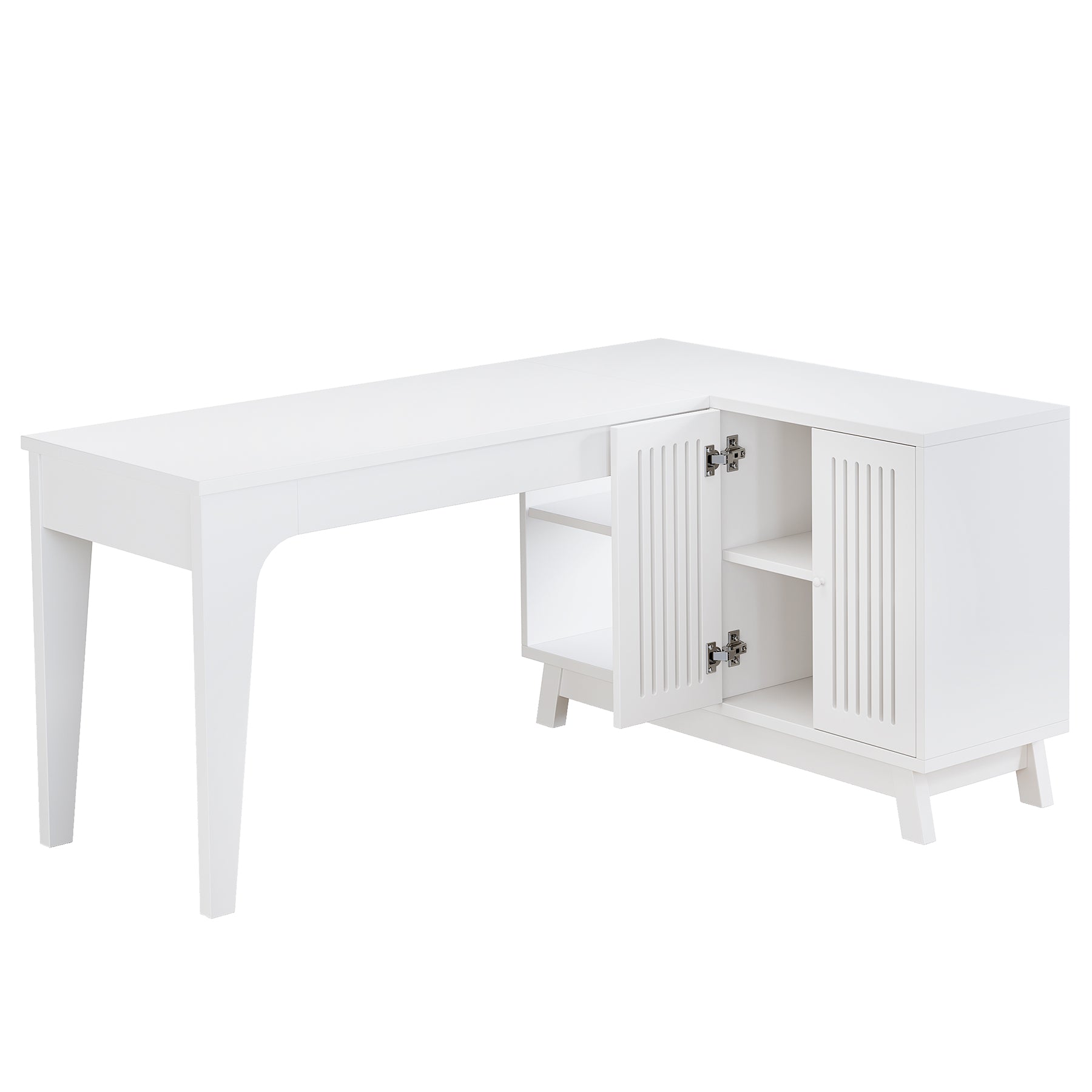 57" L-Shaped Corner Desk, Wood Computer Desk Study Writing Table with Cabinet