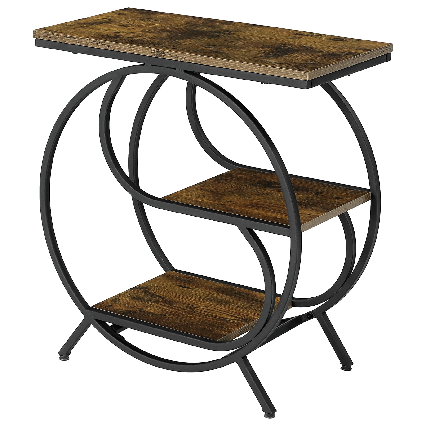 23.62" Industrial 3-Tier End Table, Rustic Brown Rectangle Side Table