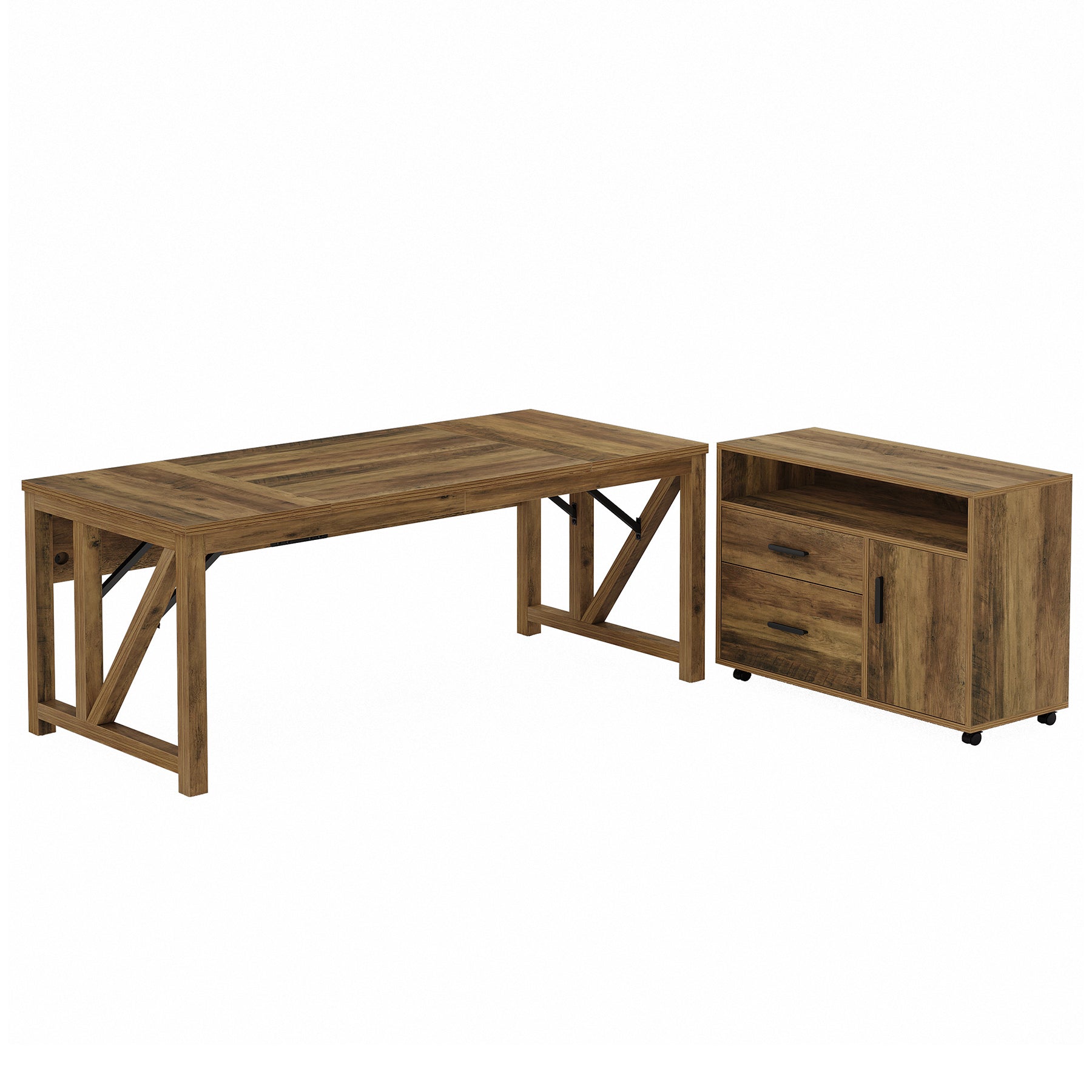 L-Shaped Executive Desk, 63" Computer Desk with Drawer Cabinet