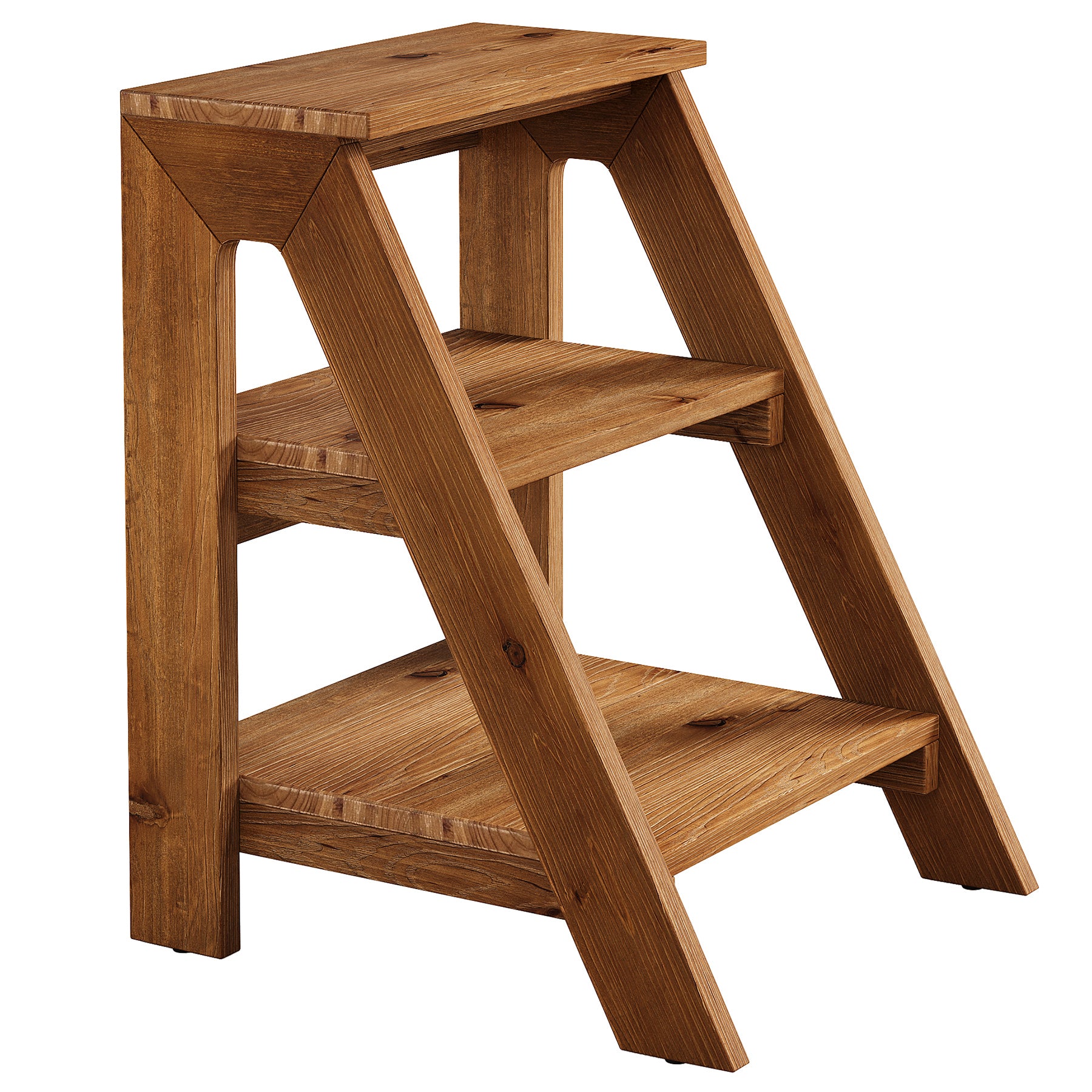 Solid Wood End Table, 3-Tier Farmhouse Side Table with Shelves
