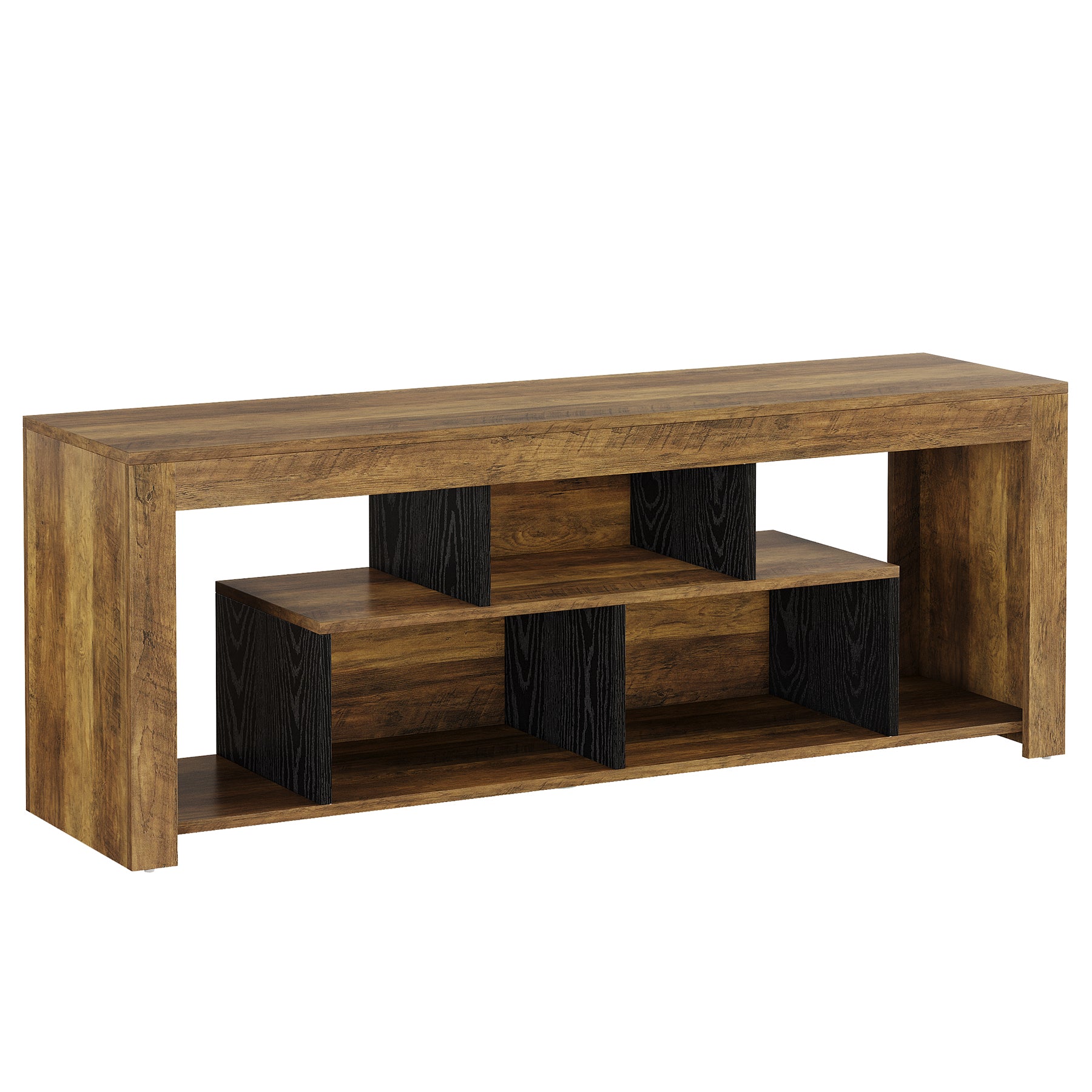 63-Inch Low Sofa Console Table with Storage Shelves, Rustic 3-Tier Entryway Table for Living Room