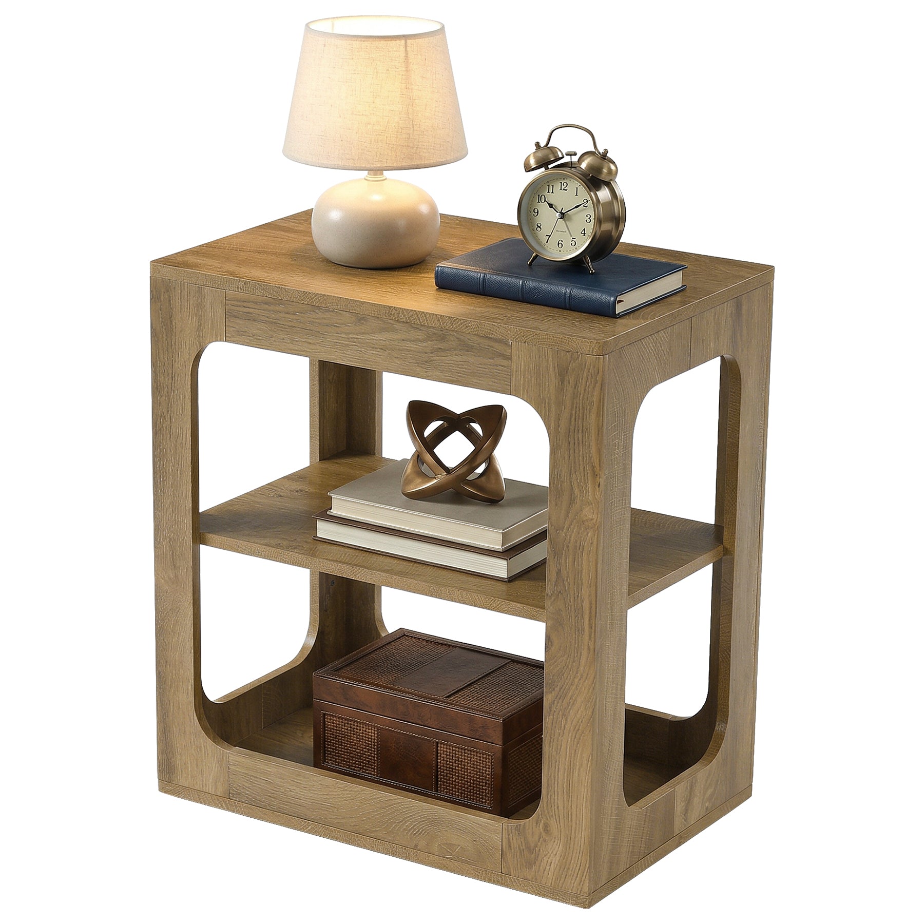 3-Tier End Table with Storage Shelves, Rustic Brown Side Table for Living Room and Bedroom