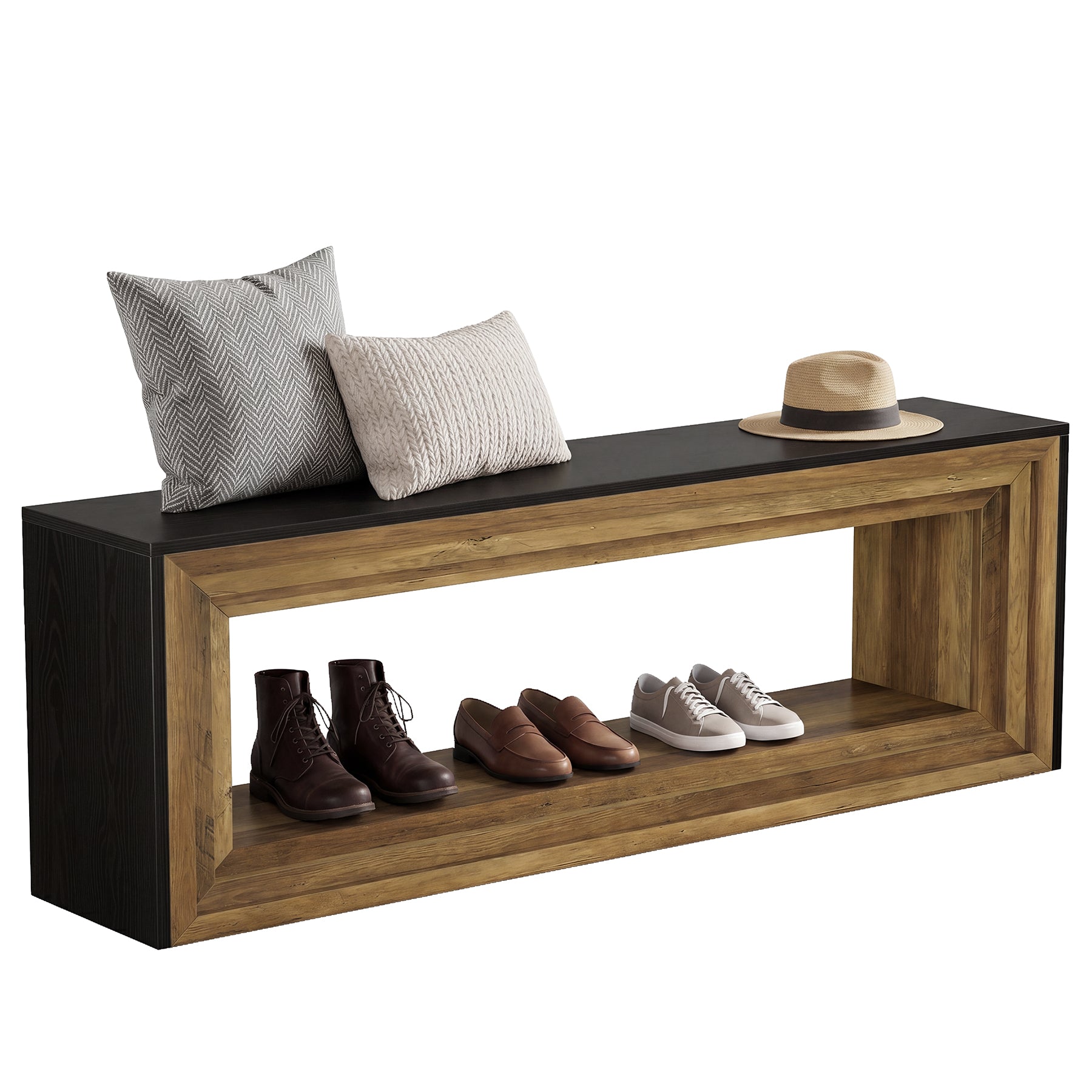 Tribesigns 63" Entryway Bench with Shoe Storage, Farmhouse Bench for Hallway