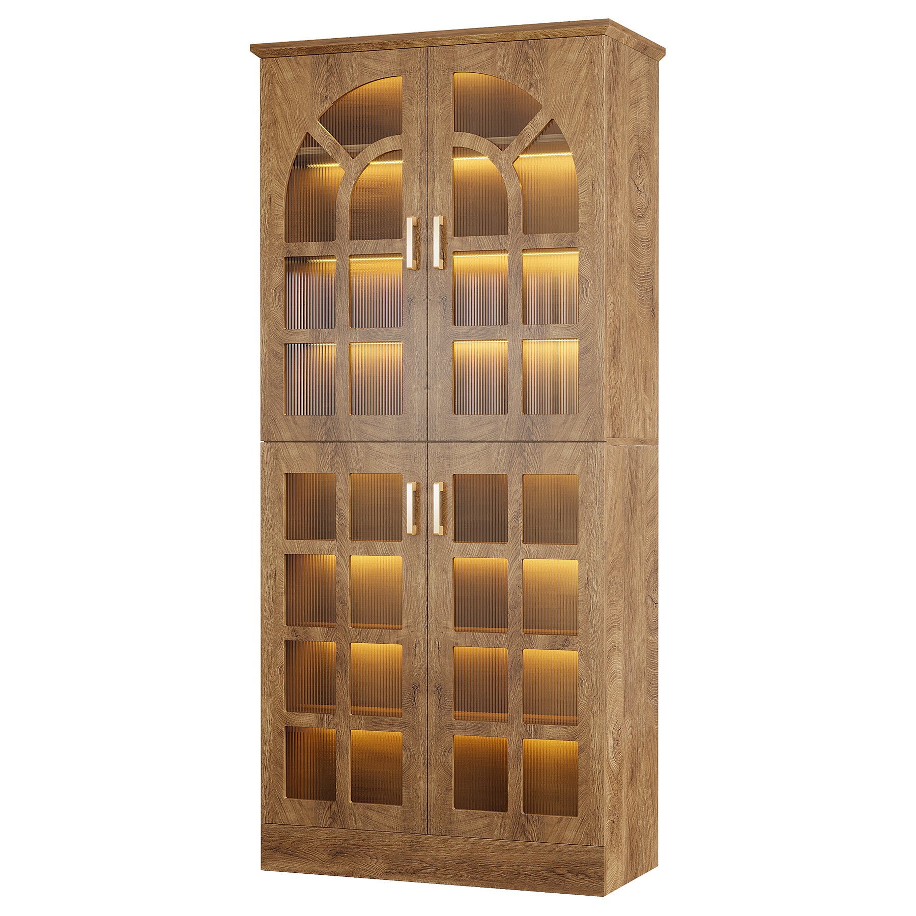 69" Shoe Cabinet, 8-Tier Shoe Rack Organizer with Doors and Led Lights
