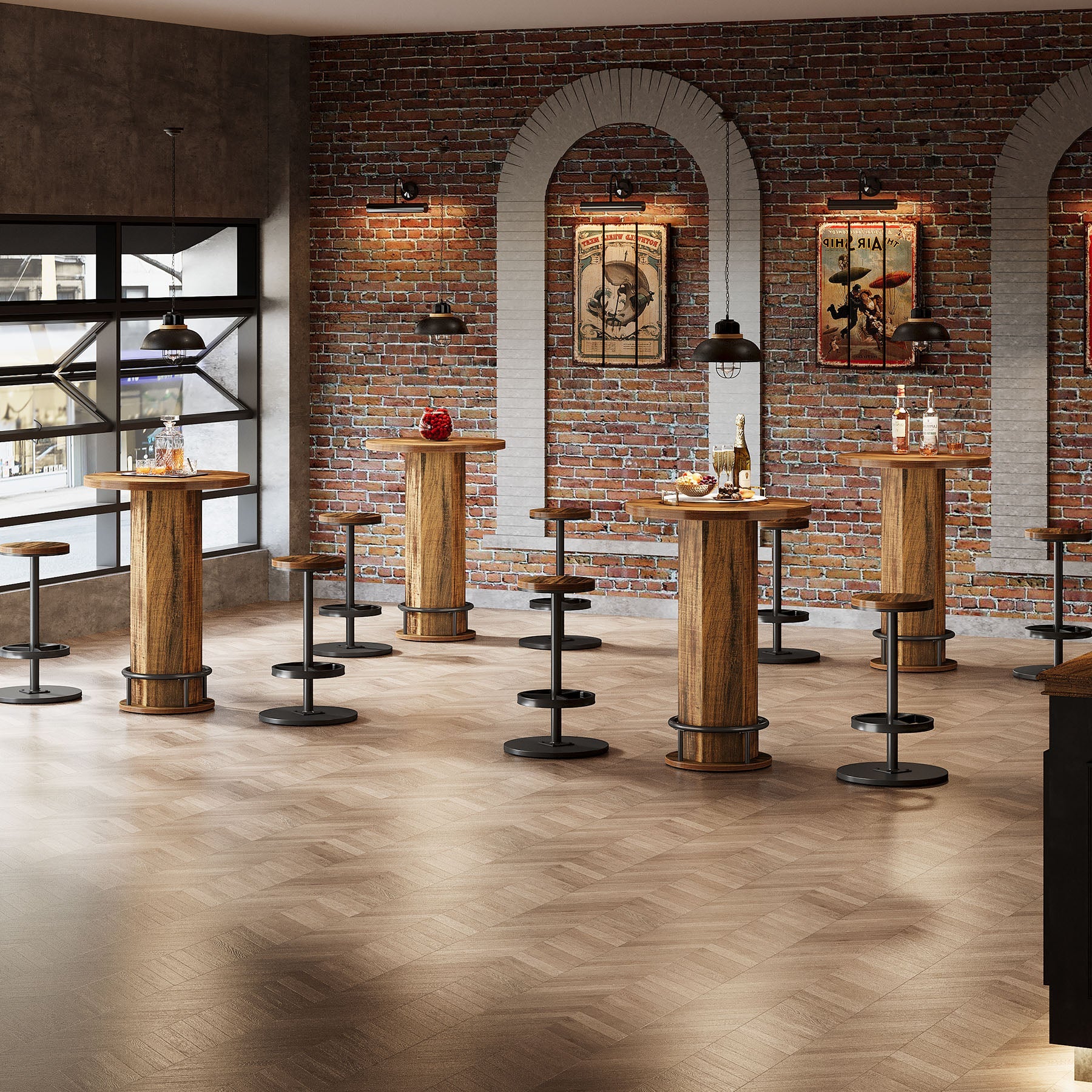 Bistro Sets with 2 Barstools, Pub Cocktail Table Bar Table with Chairs Tribesigns