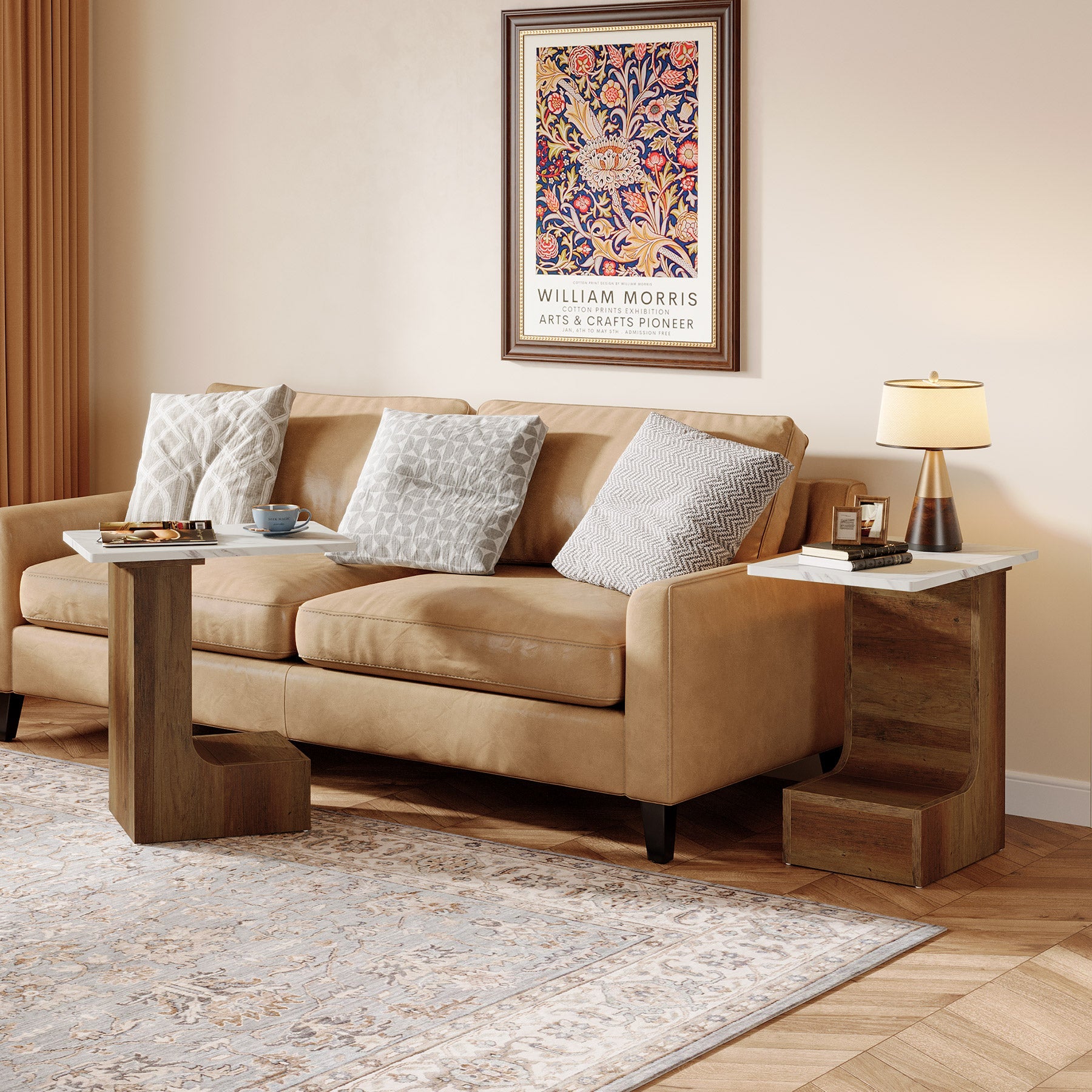 C - shaped End Table, Small Sofa Side Table Bedside Table Tribesigns