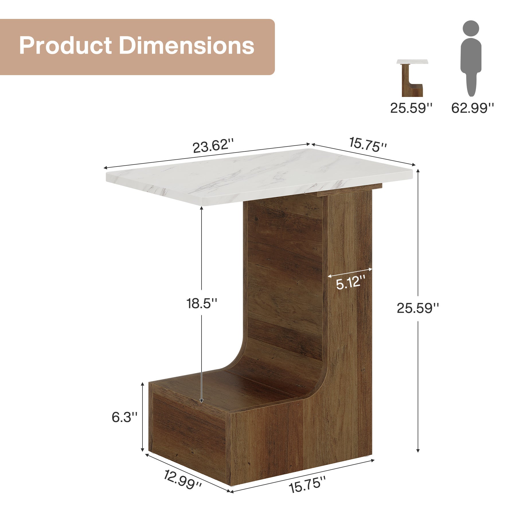 C - shaped End Table, Small Sofa Side Table Bedside Table Tribesigns