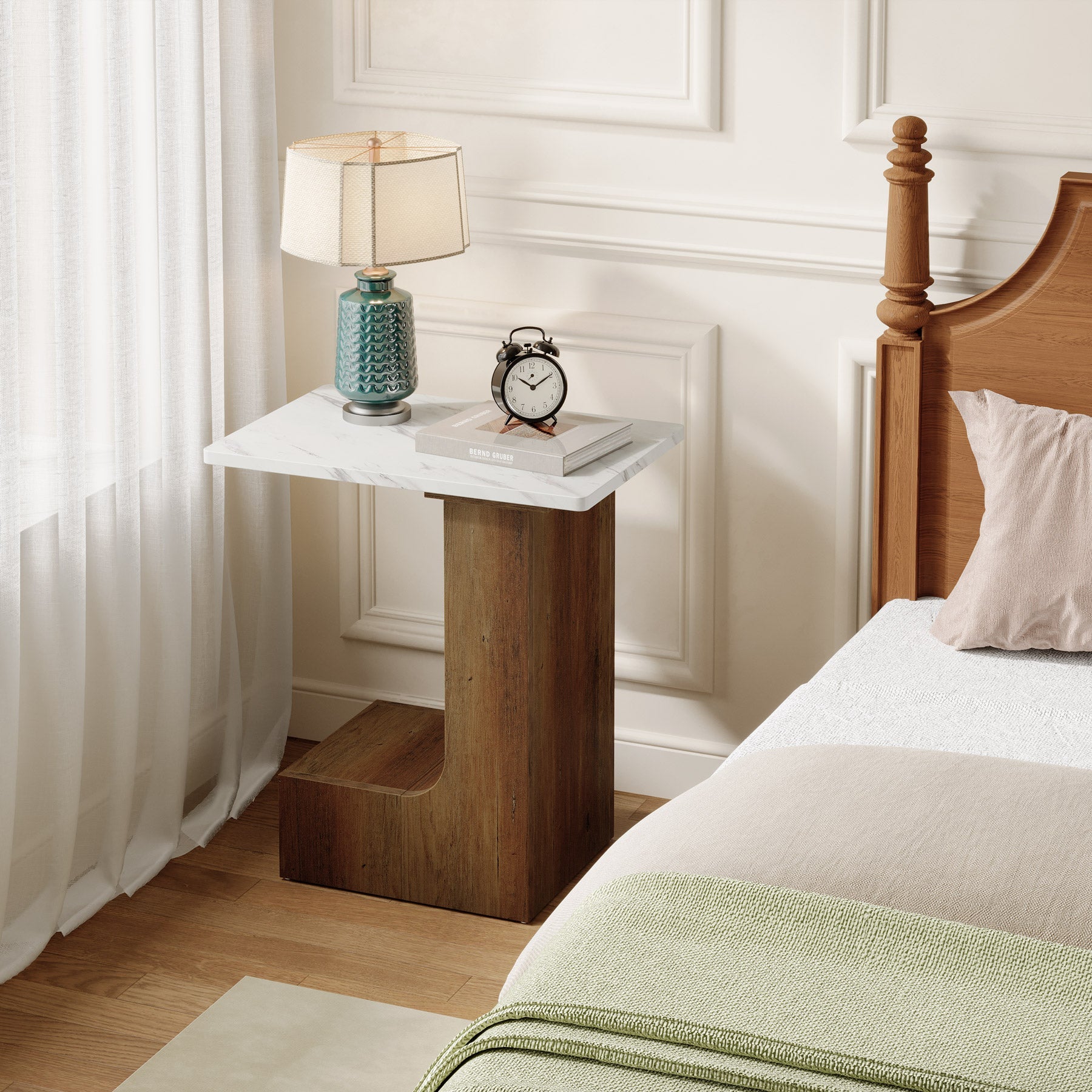 C - shaped End Table, Small Sofa Side Table Bedside Table Tribesigns