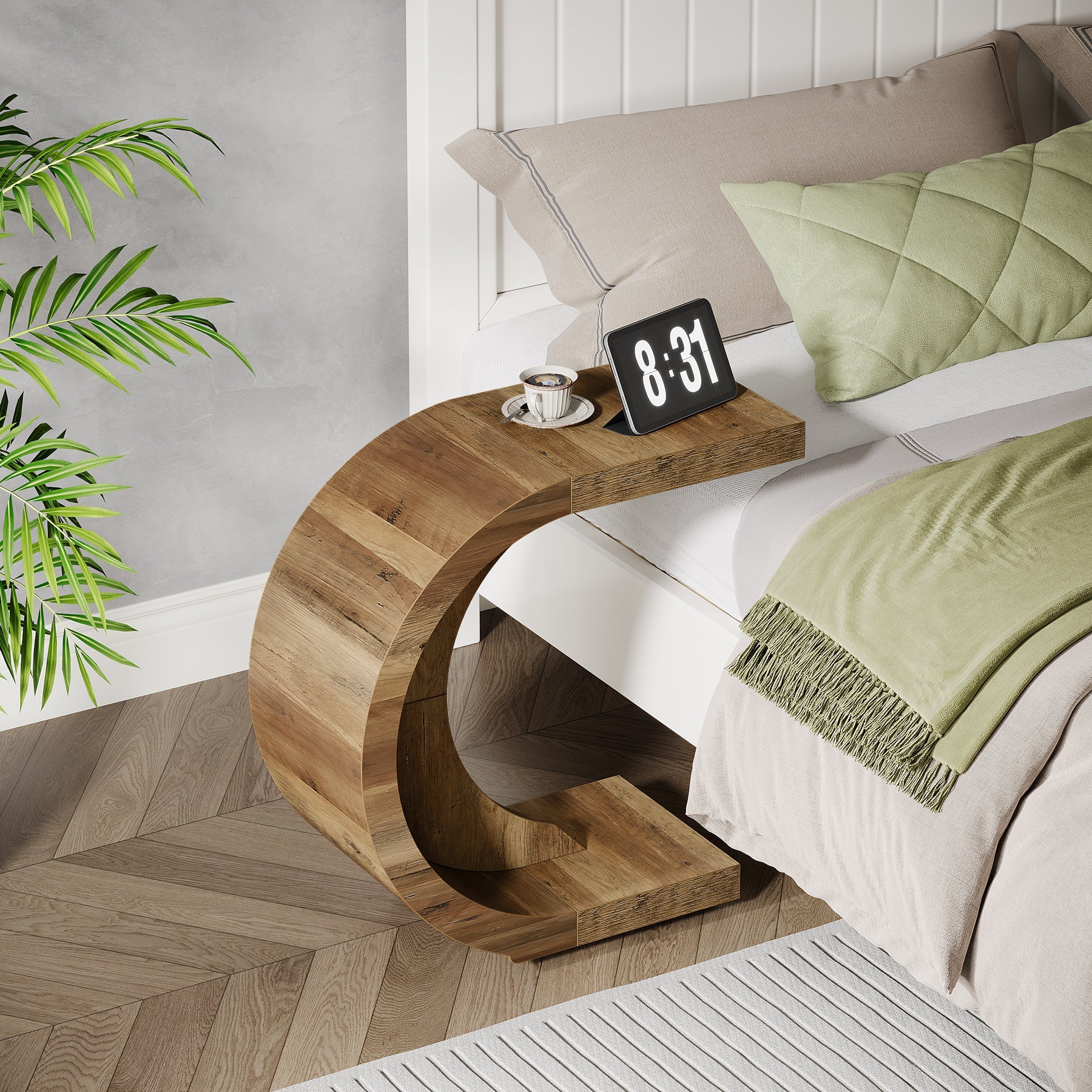 C - Shaped End Table, Wood Side Table for Couch Sofa Tribesigns