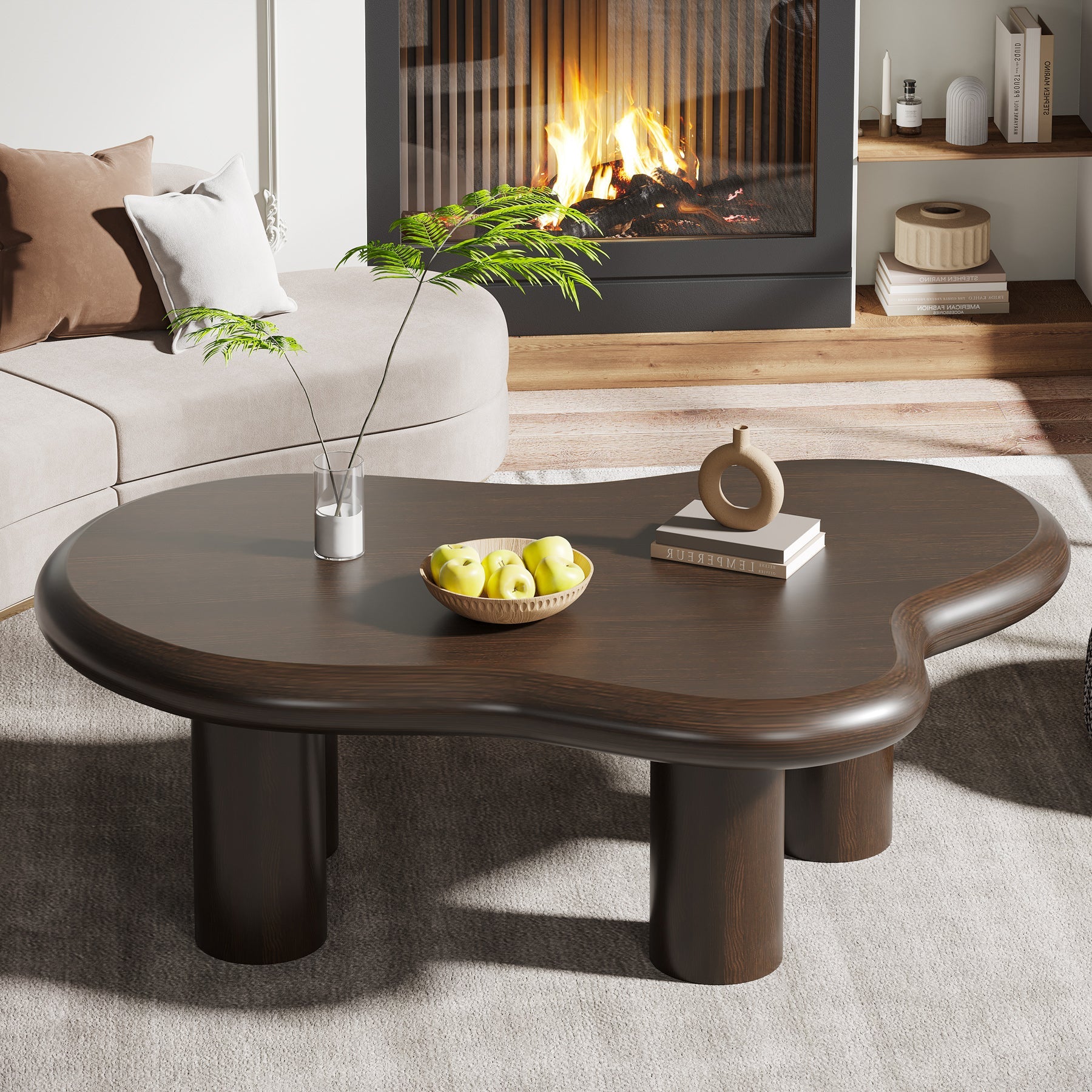 Cloud - Shaped Coffee Table, Modern Center Table with 4 Solid Legs Tribesigns