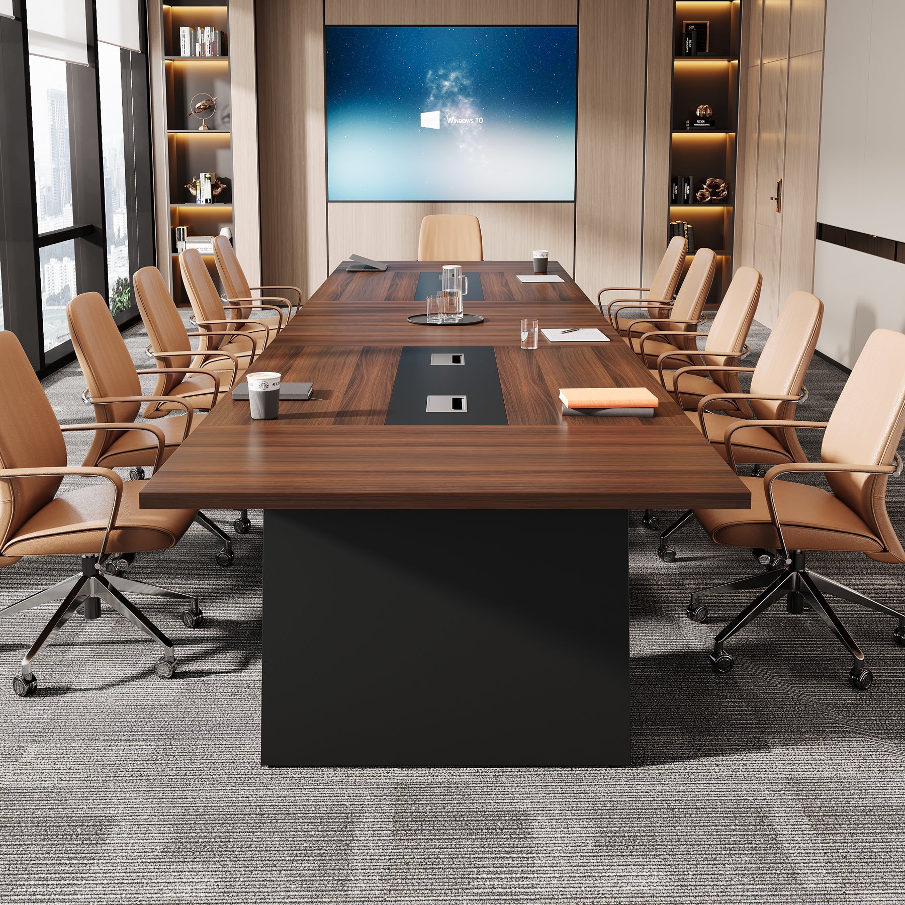 Conference Room Table, 8ft Office Meeting Desk with Cable Management Tribesigns