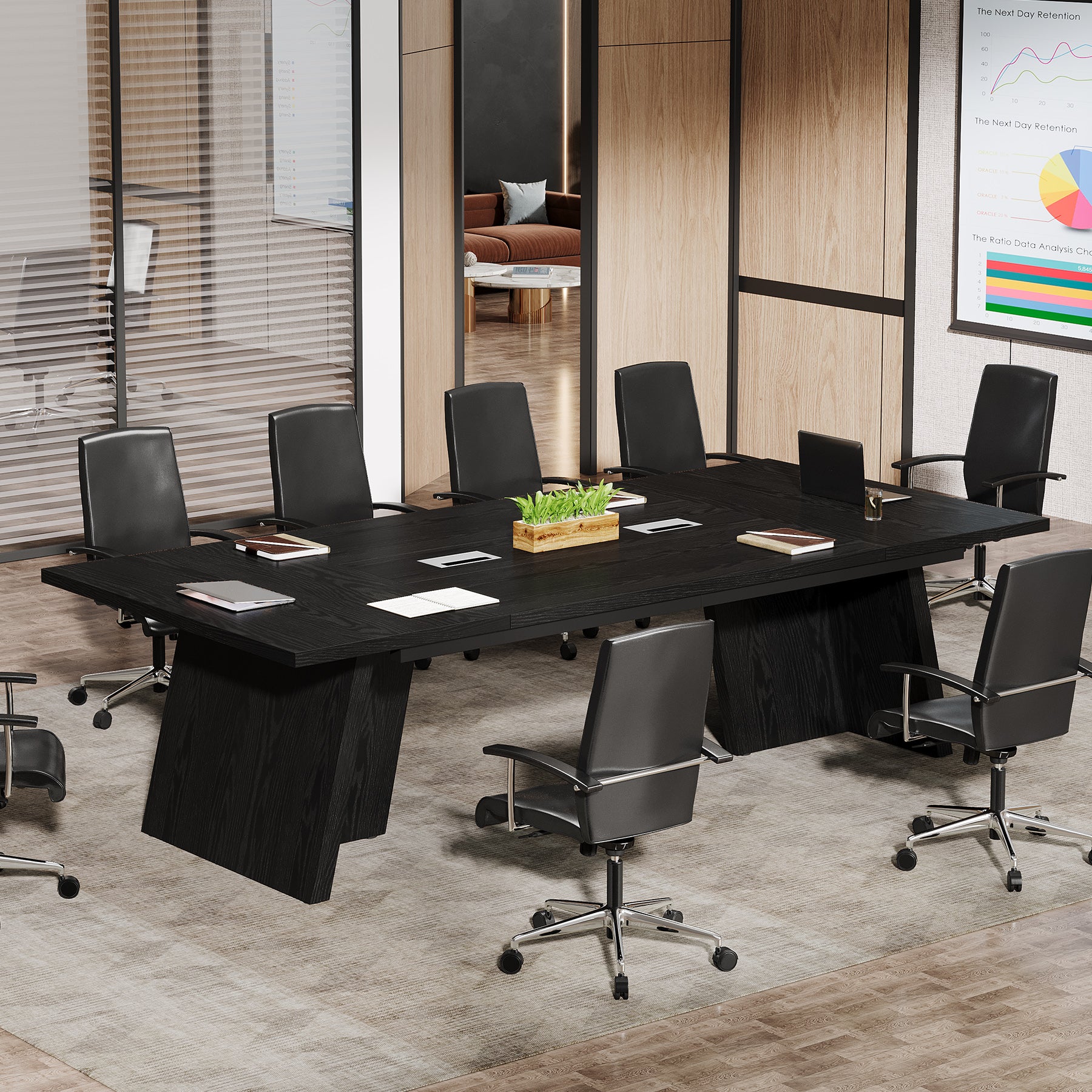 Conference Room Table, 8ft Office Meeting Desk with Cable Management