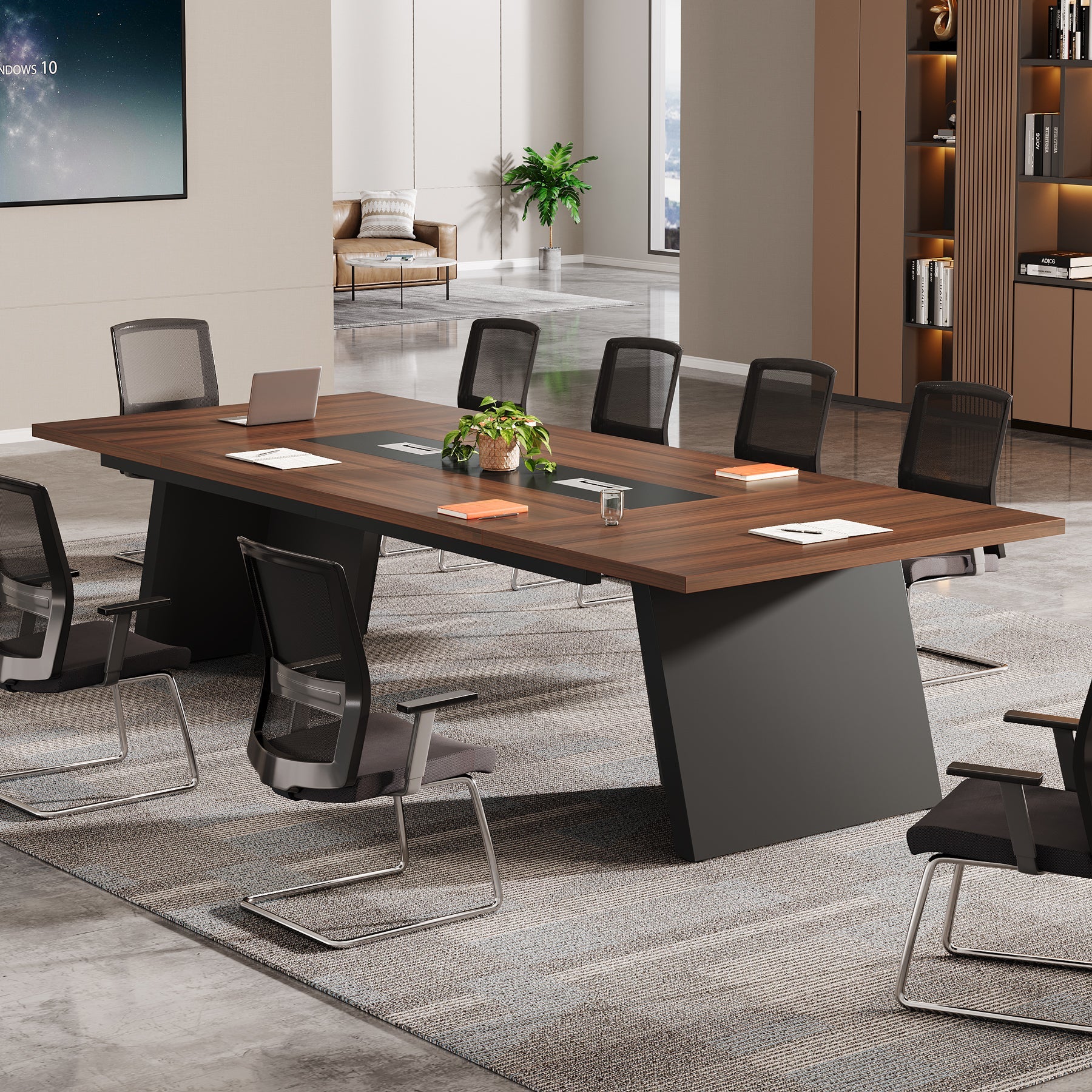 Conference Room Table, 8ft Office Meeting Desk with Cable Management Tribesigns