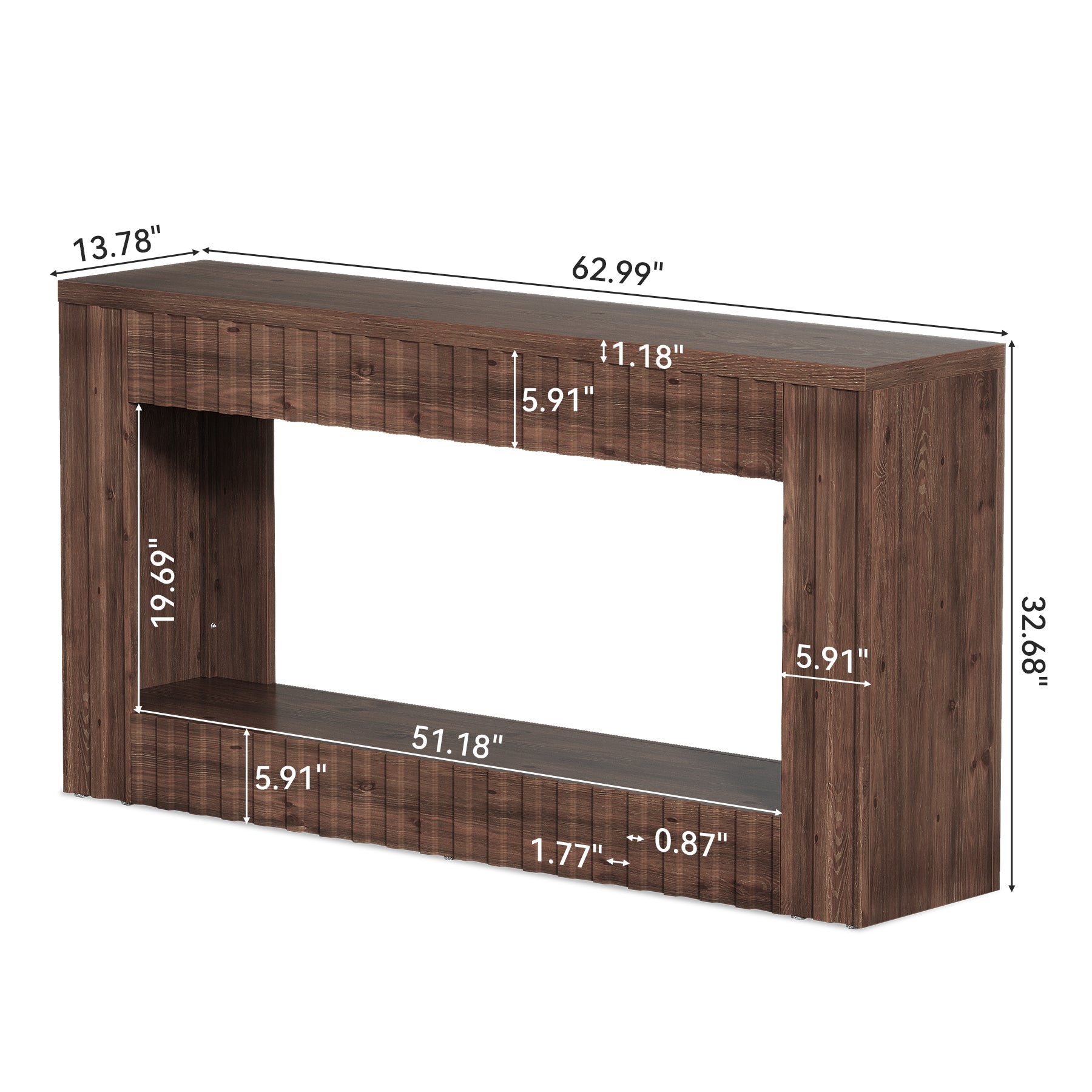 63" Solid Wood Sofa Table, Rustic Console Table with Open Shelf for Entryway, Hallway, or Behind Couch