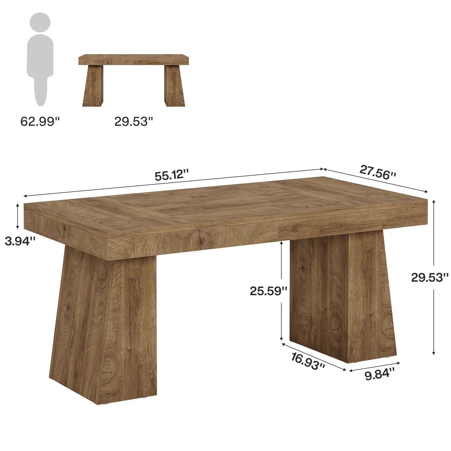 55" Executive Desk with Double Trapezoid Base, Modern Wooden Computer Desk for Home Office
