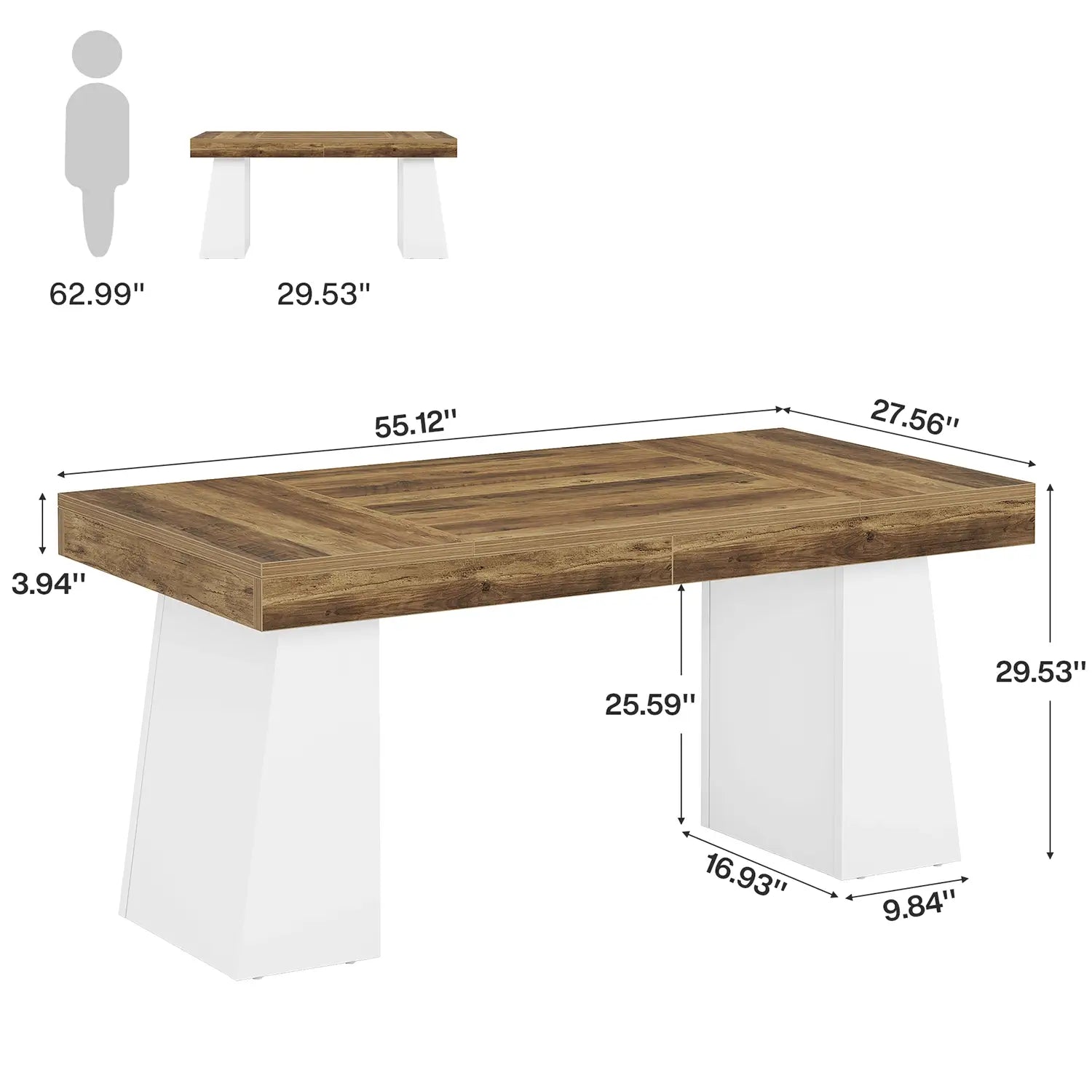 55" Executive Desk with Double Trapezoid Base, Modern Wooden Computer Desk for Home Office