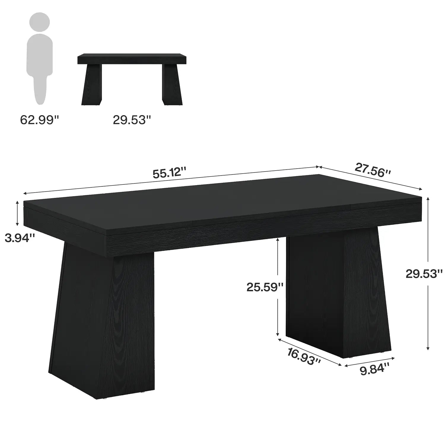 55" Executive Desk with Double Trapezoid Base, Modern Wooden Computer Desk for Home Office