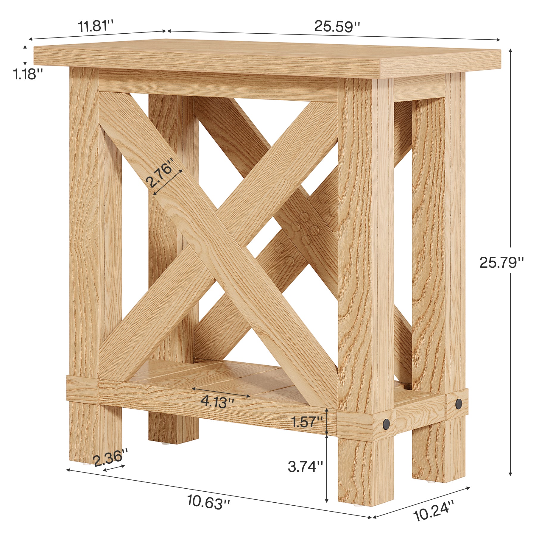 25" End Table, Farmhouse Bed Side Table with X Shape Frame