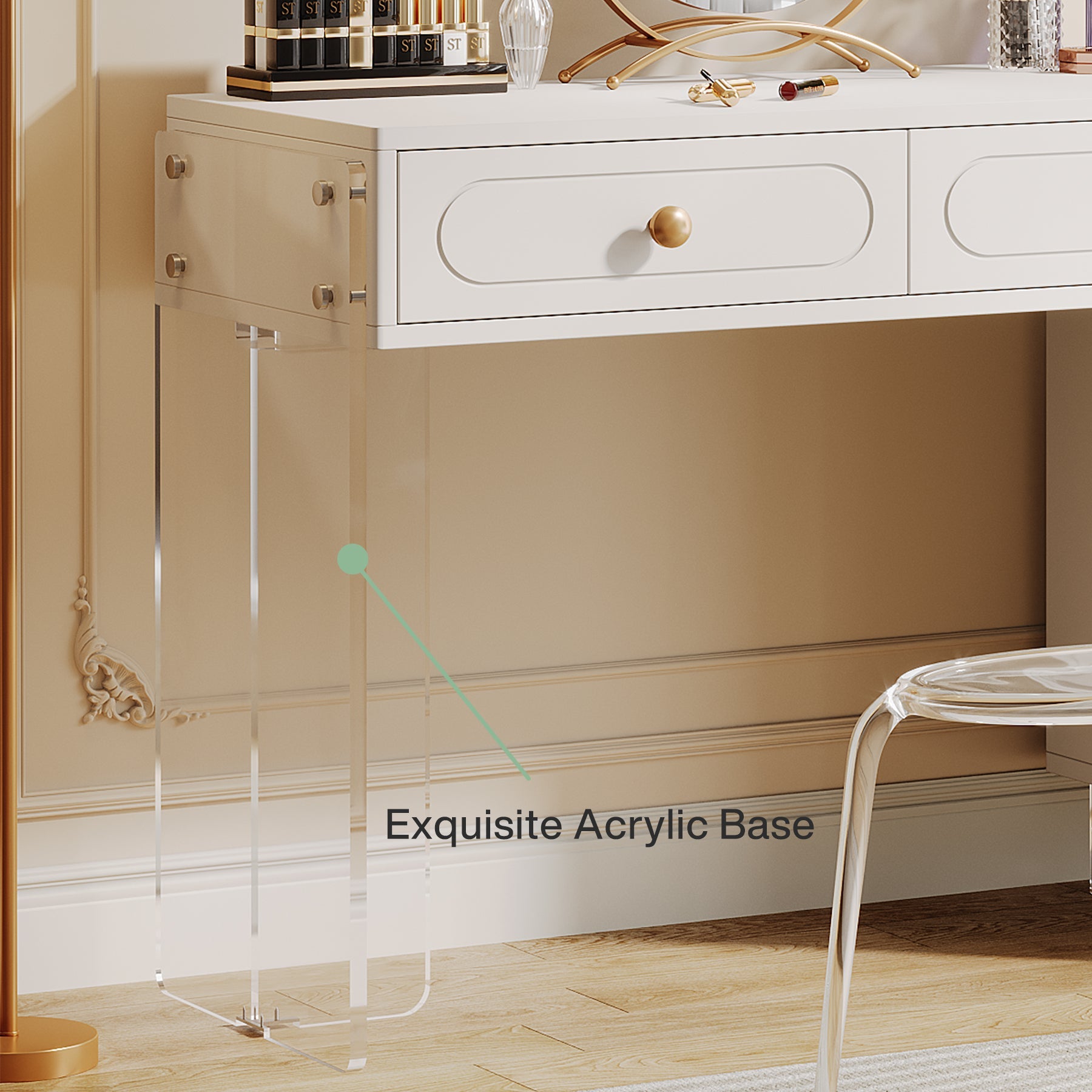 Extendable Makeup Vanity with 5-Drawer and Acrylic Base and Legs(Without Mirror) Tribesigns