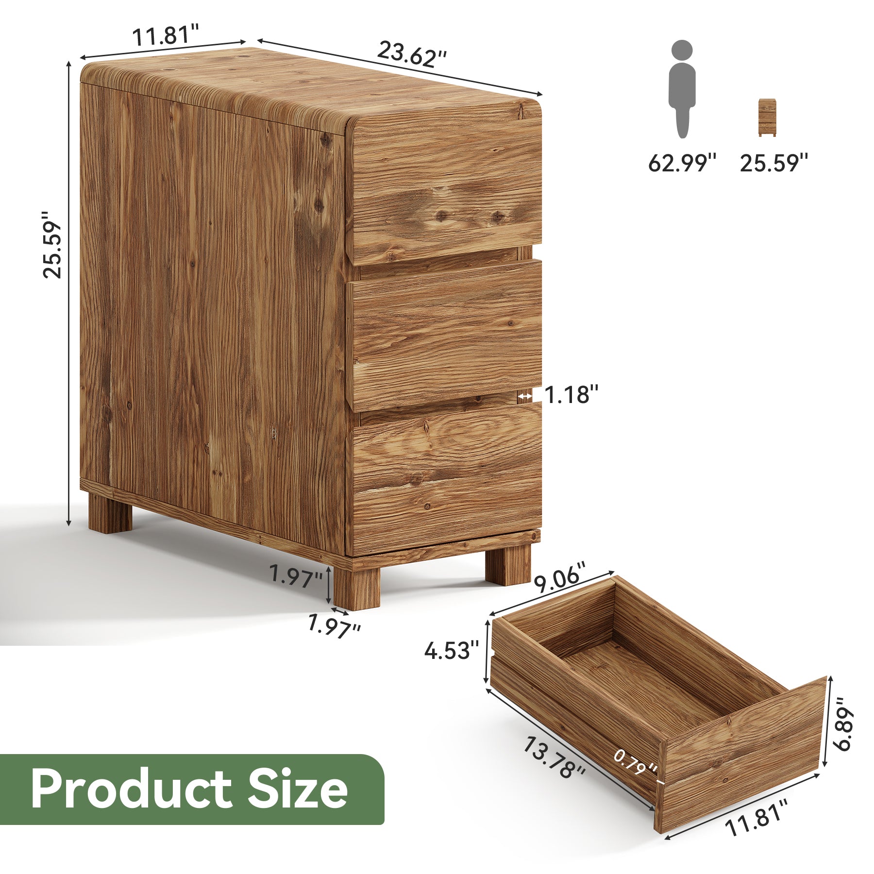 Tribesigns 3-Drawer Side Table, Solid Wood End Table for Living Room