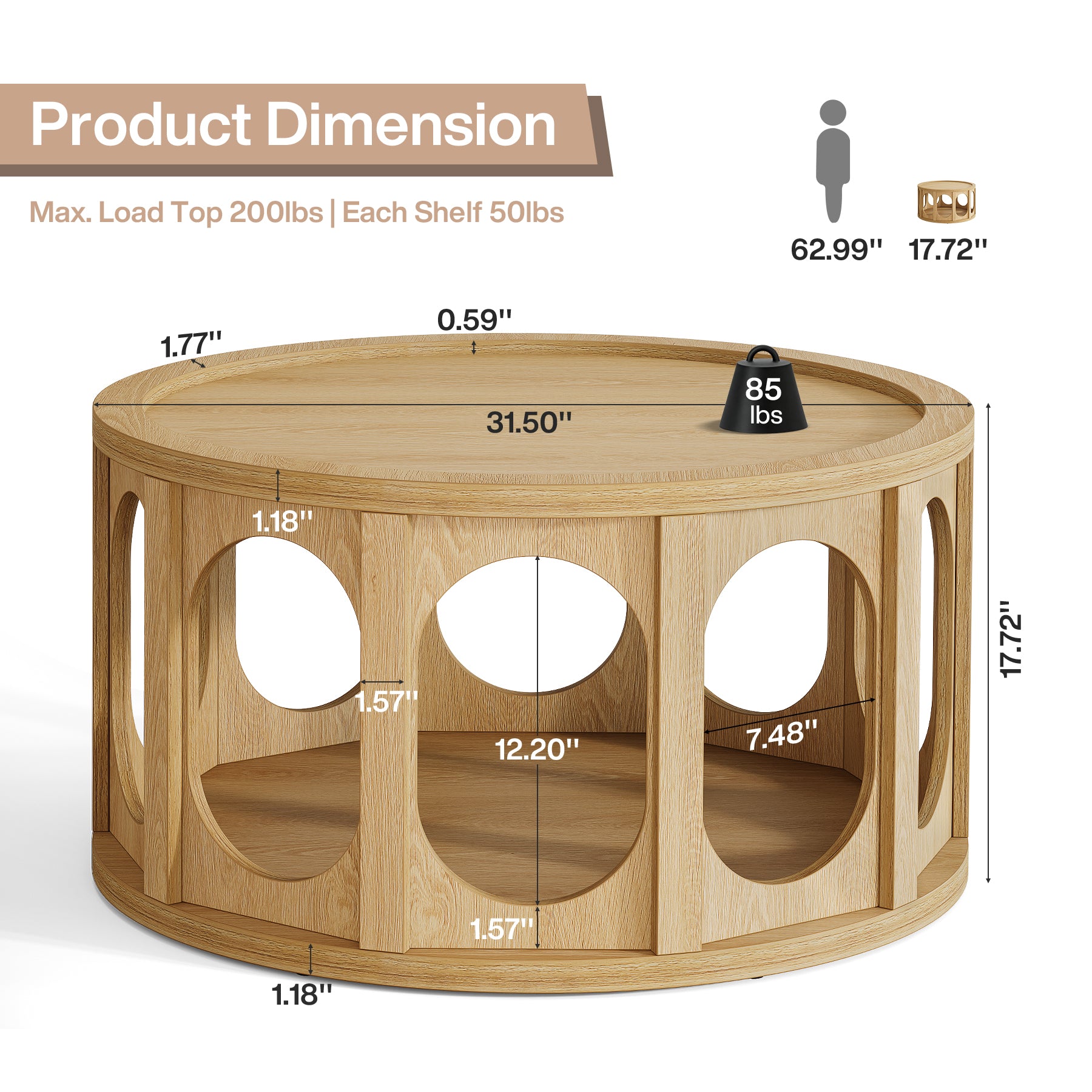 Round Coffee Table with Tray-Style Top